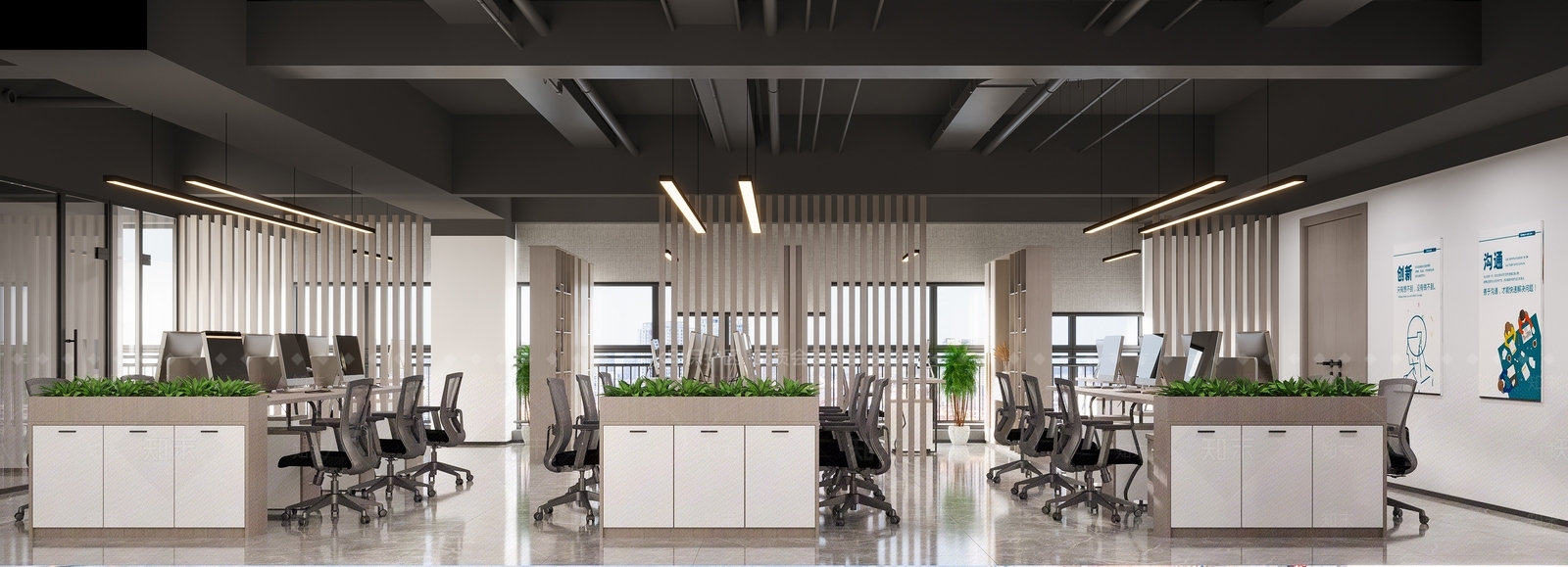 现代办公室开放区3D模型下载【ID:1124969936】_知末3d模型网