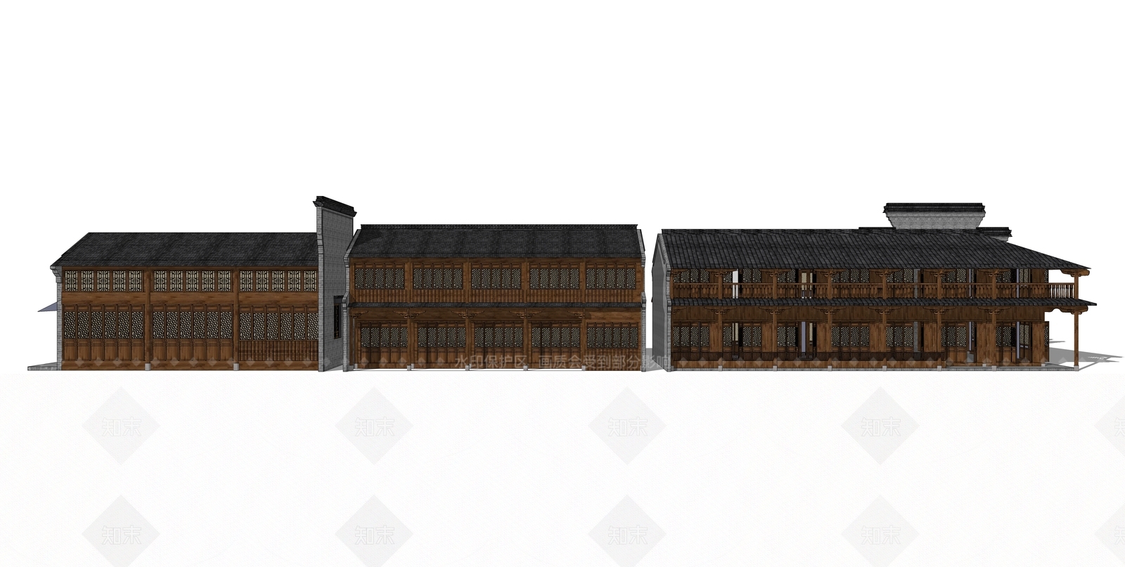 新中式餐饮建筑SU模型下载【ID:1124969943】