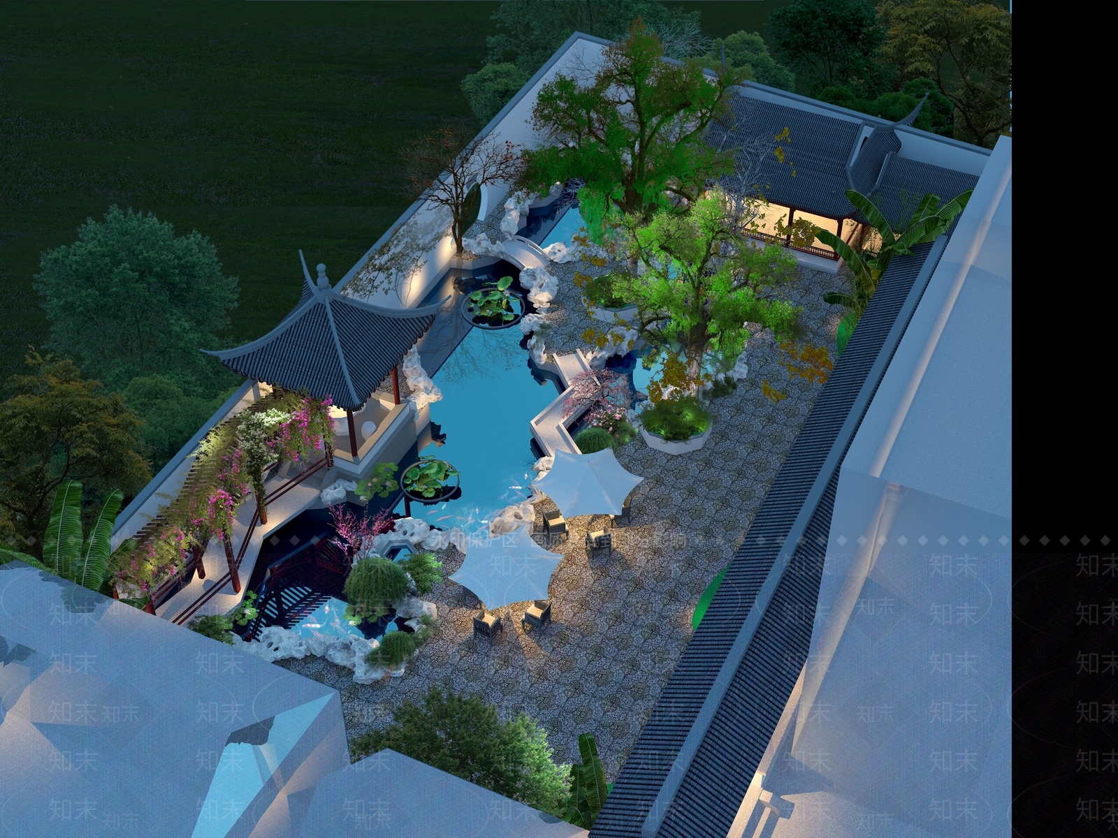 中式园林庭院景观3D模型下载【ID:1124973809】