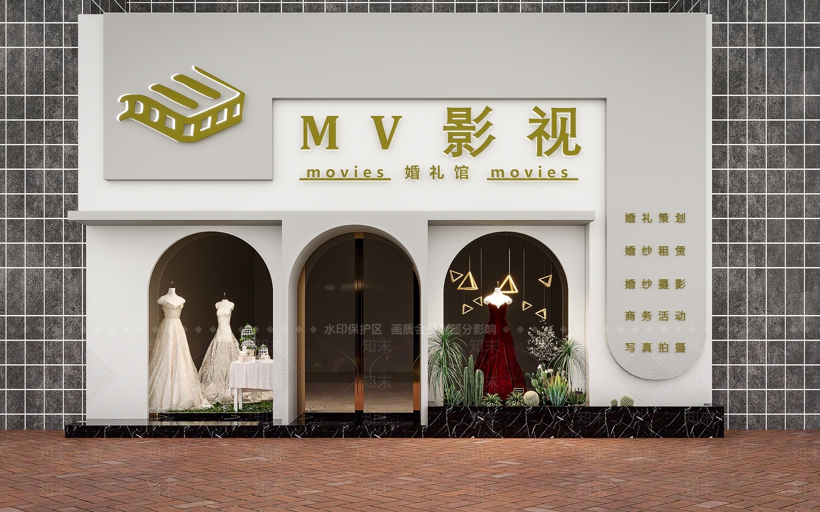 现代婚纱店门头3D模型下载【ID:1124985613】