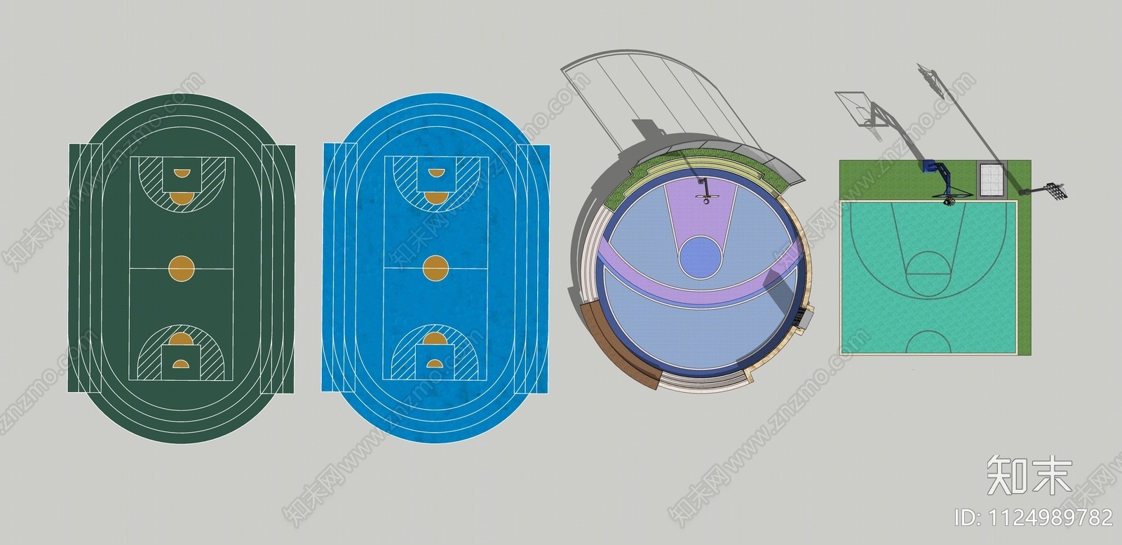 现代篮球场SU模型下载【ID:1124989782】