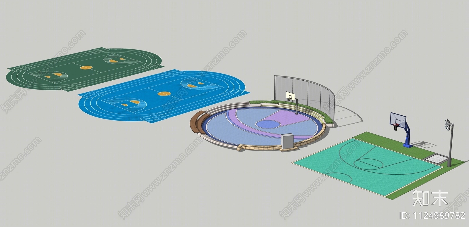 现代篮球场SU模型下载【ID:1124989782】