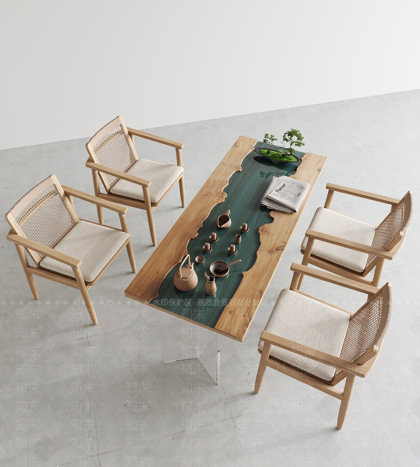新中式茶桌椅组合3D模型下载【ID:1124994482】
