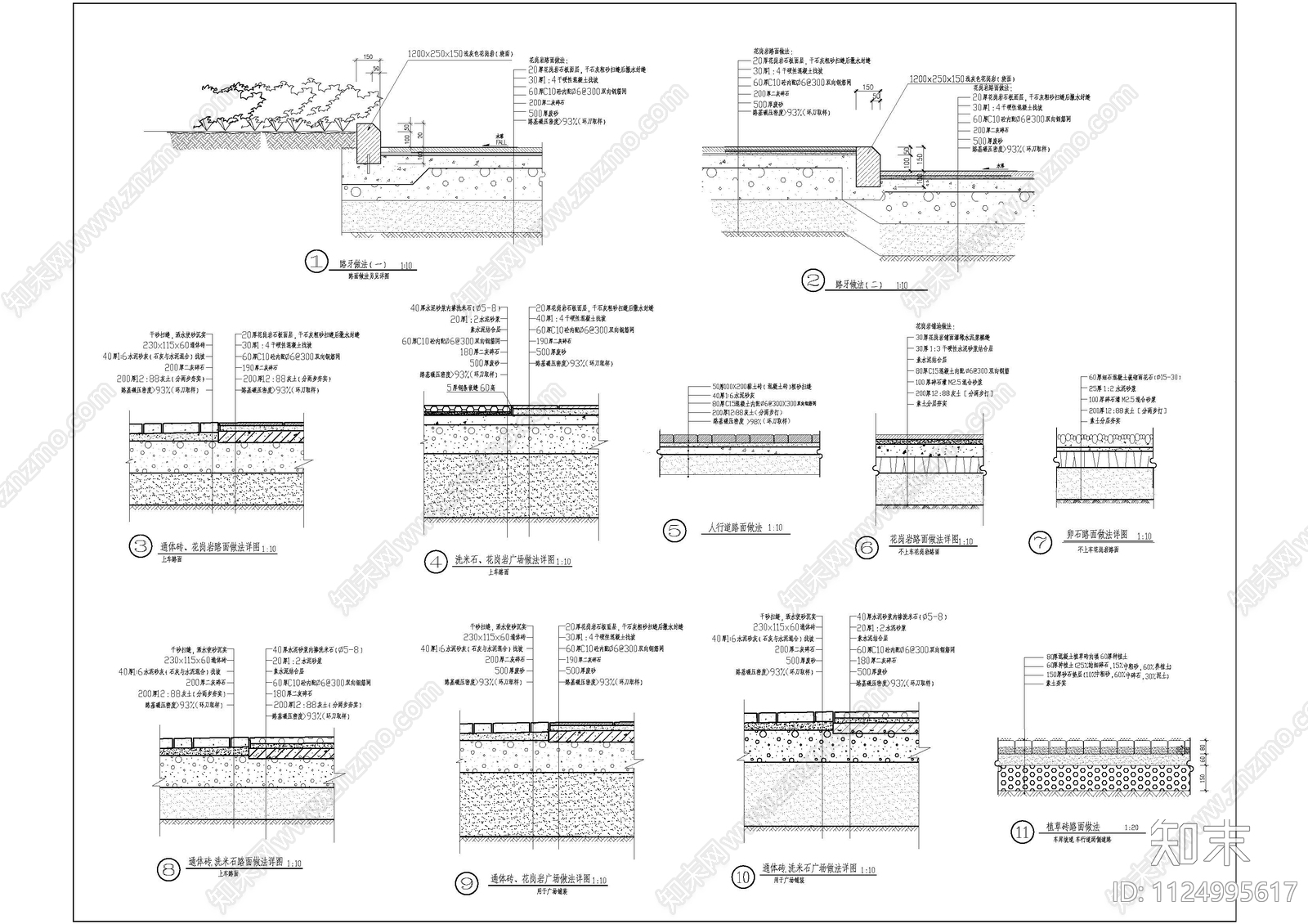 9种道路2种道牙做法详图施工图下载【ID:1124995617】