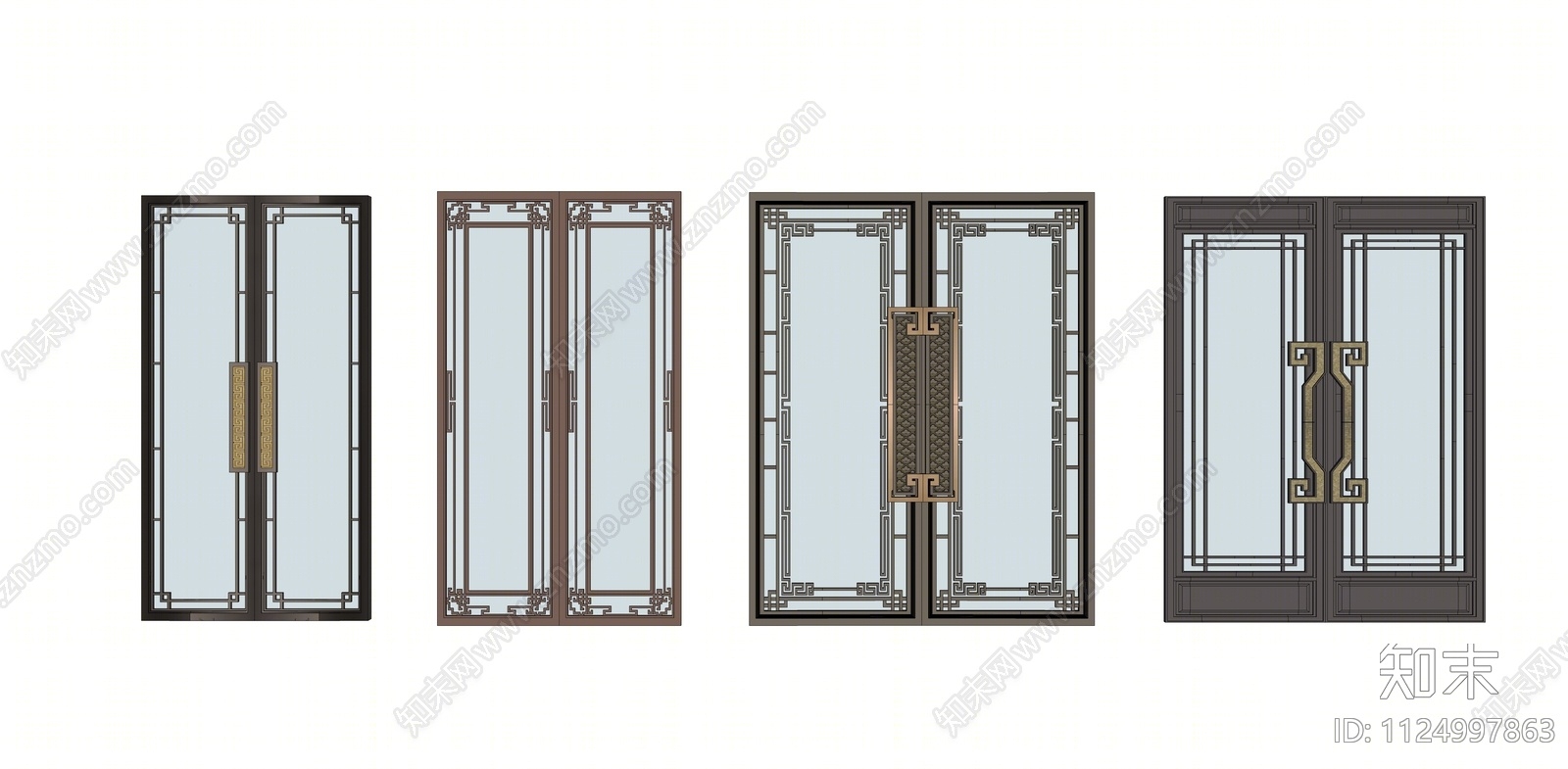 新中式雕花双开大门SU模型下载【ID:1124997863】