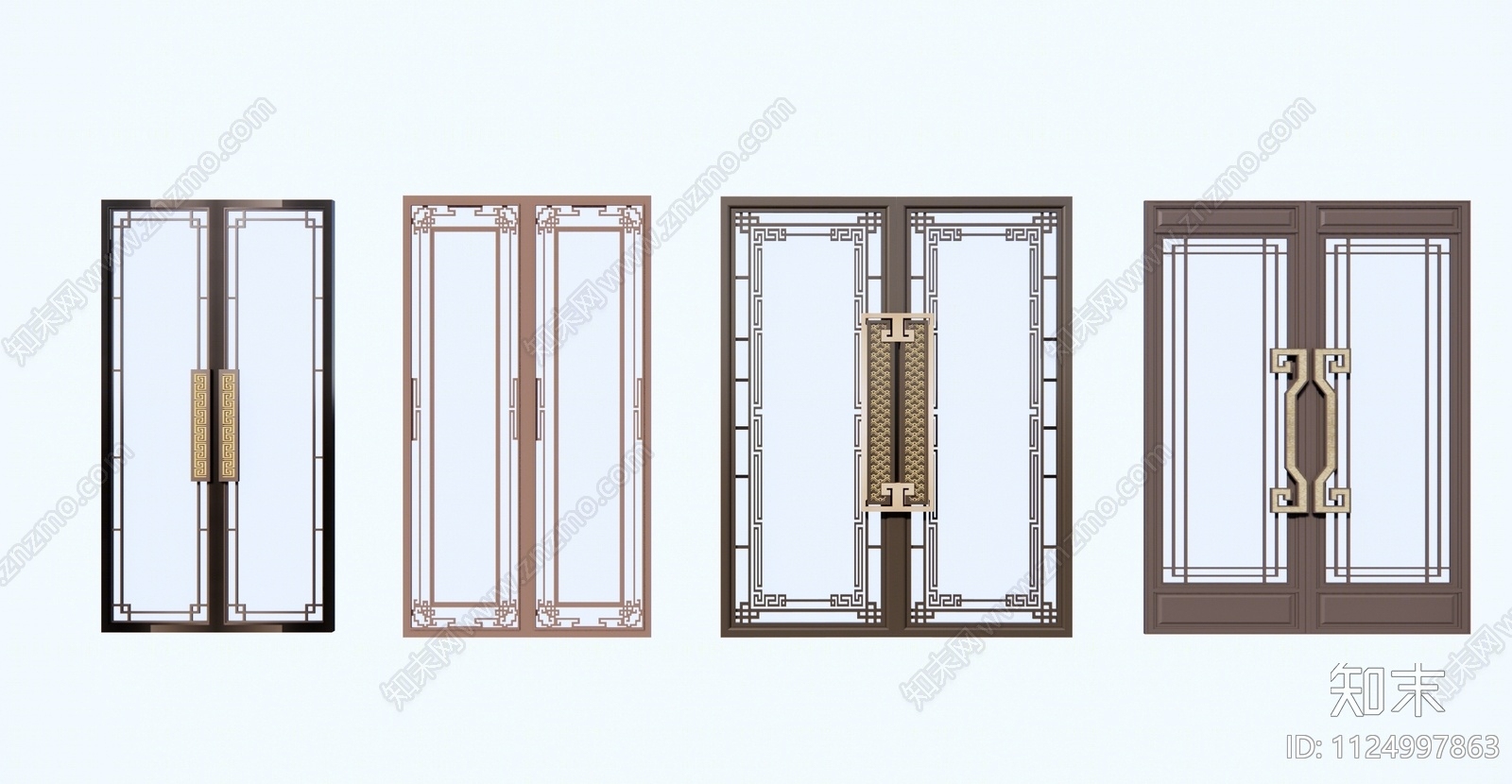 新中式雕花双开大门SU模型下载【ID:1124997863】