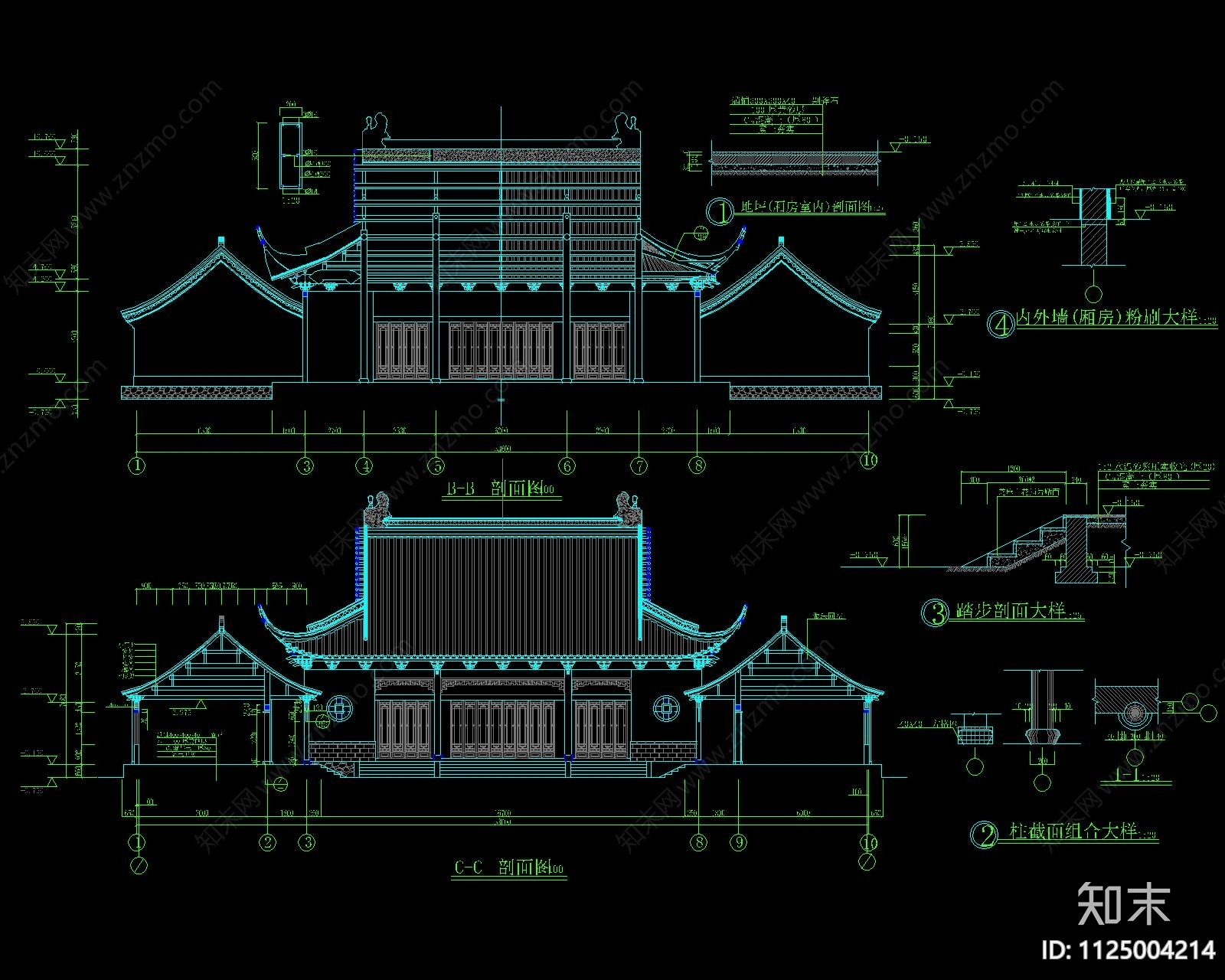 财神殿全套施工图cad施工图下载【ID:1125004214】