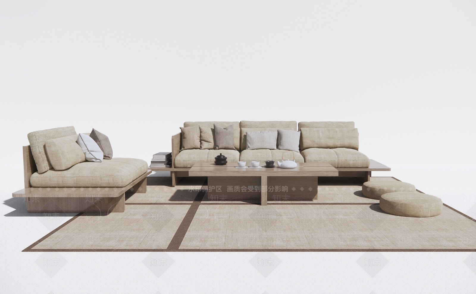 日式沙发茶几组合3D模型下载【ID:1125006006】