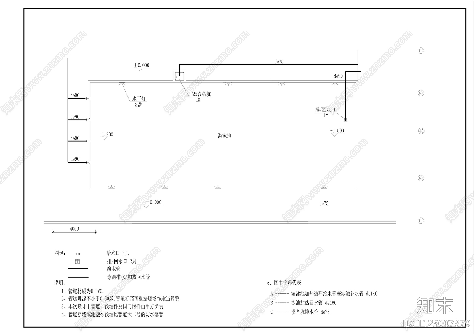 温泉游泳池全套详图cad施工图下载【ID:1125007379】