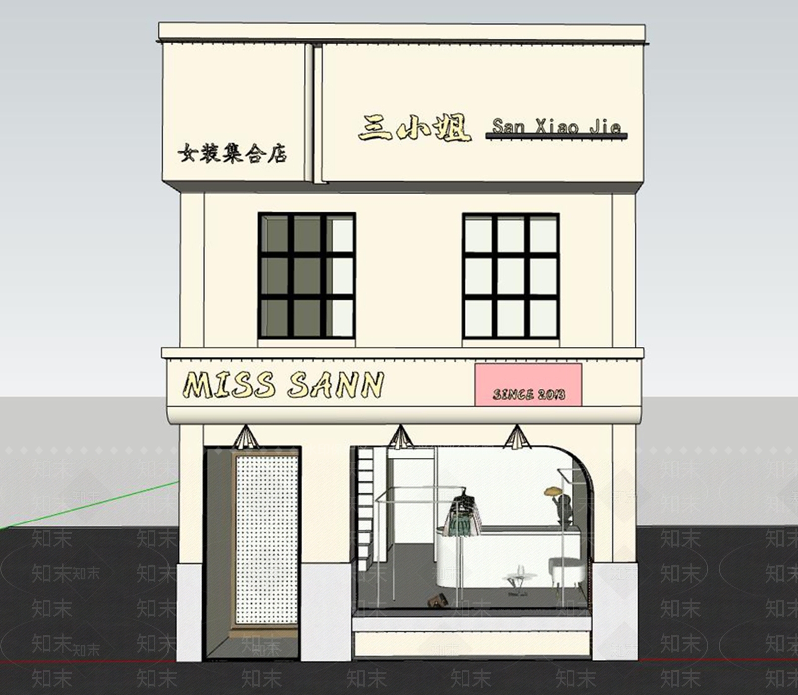 现代服装店面门头SU模型下载【ID:1125071025】_知末su模型网