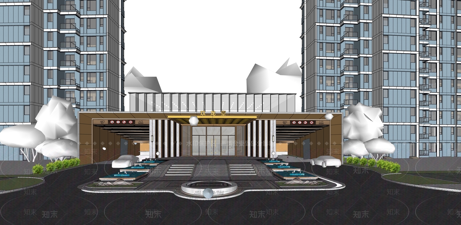 现代高端小区入口大门SU模型下载【ID:1125012327】_知末su模型网