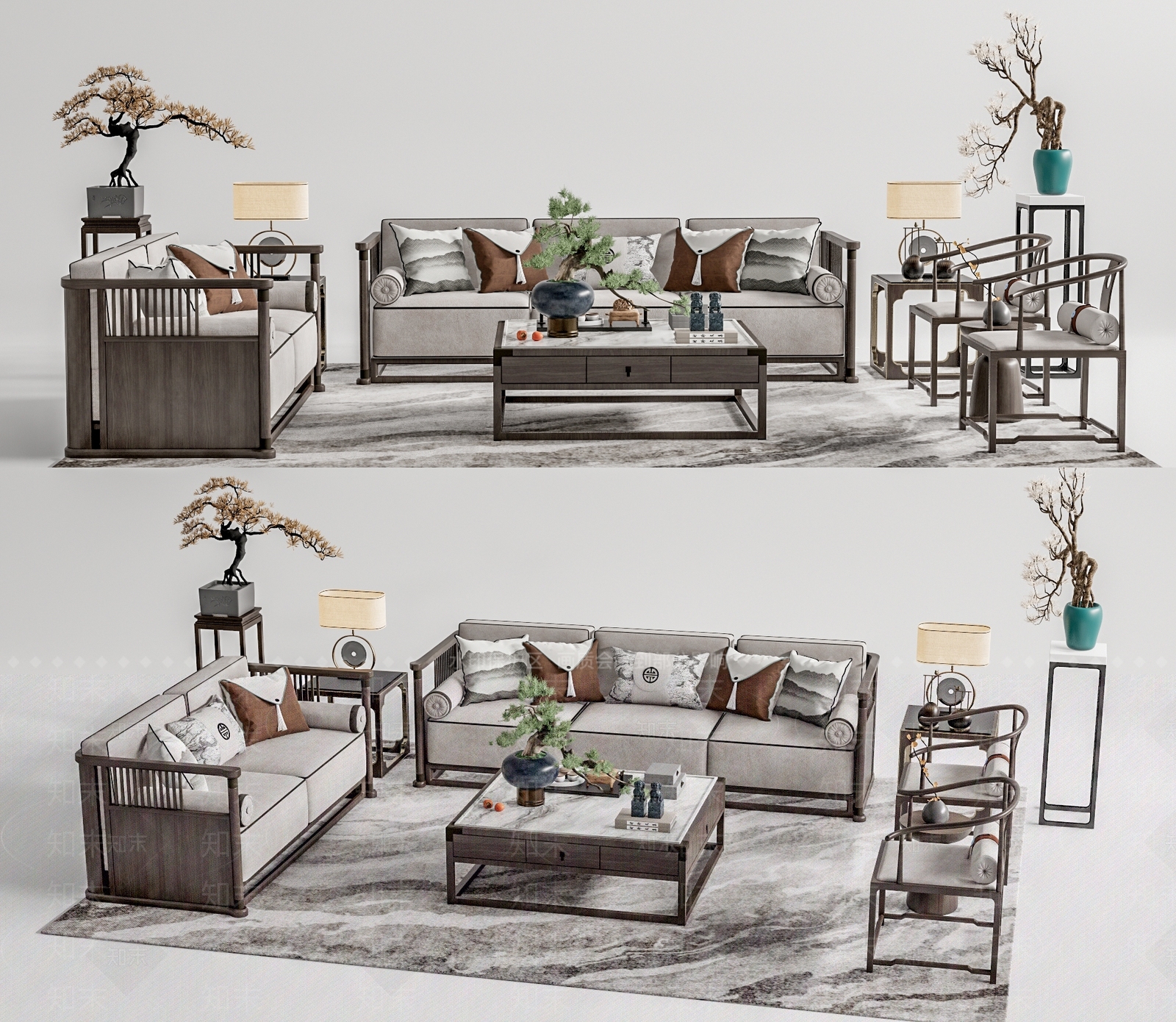 新中式沙发茶几组合3D模型下载【ID:1125014059】_知末3d模型网