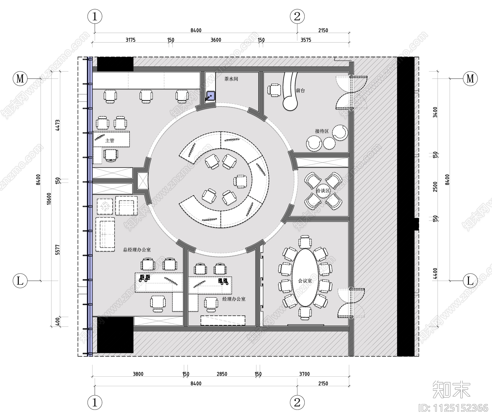 办公室平面布置图cad施工图下载【ID:1125152366】