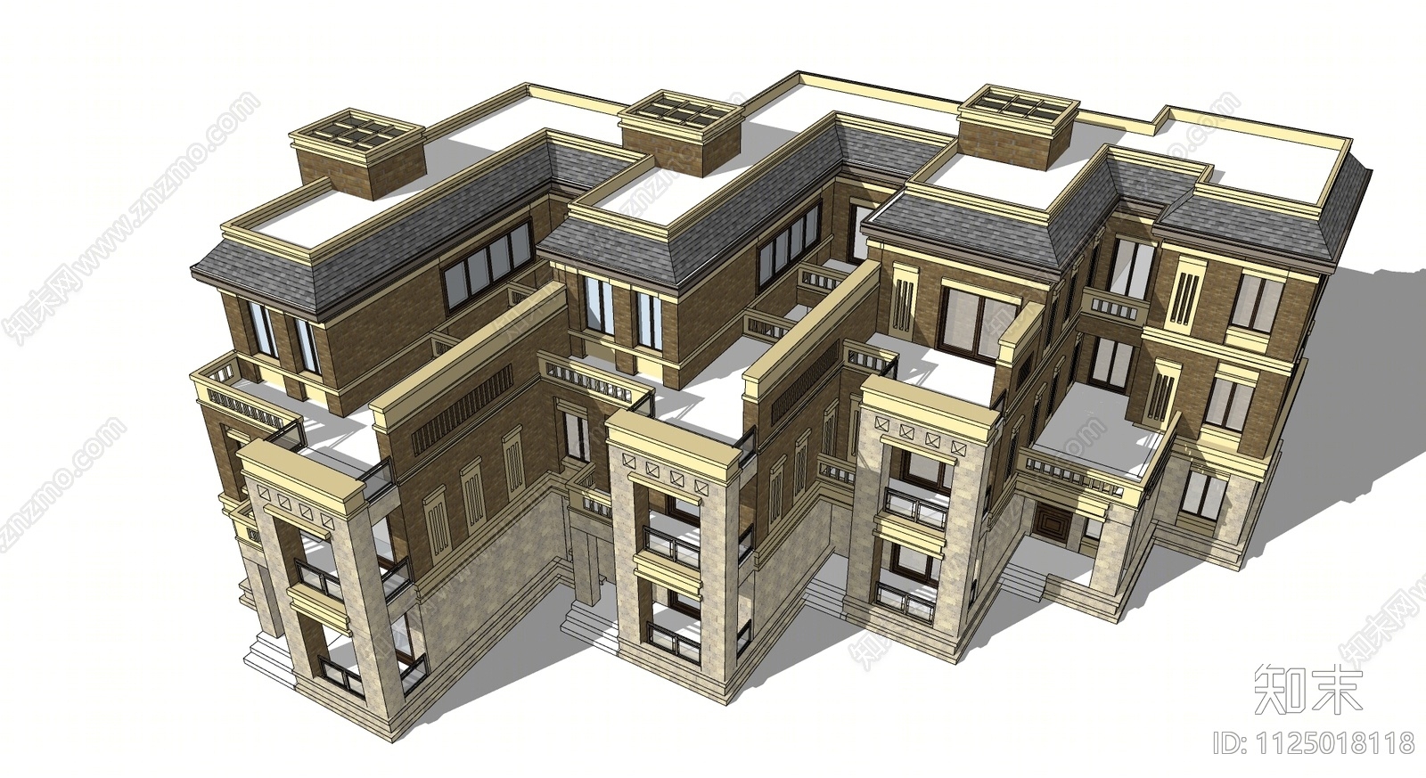 现代风格联排别墅SU模型下载【ID:1125018118】