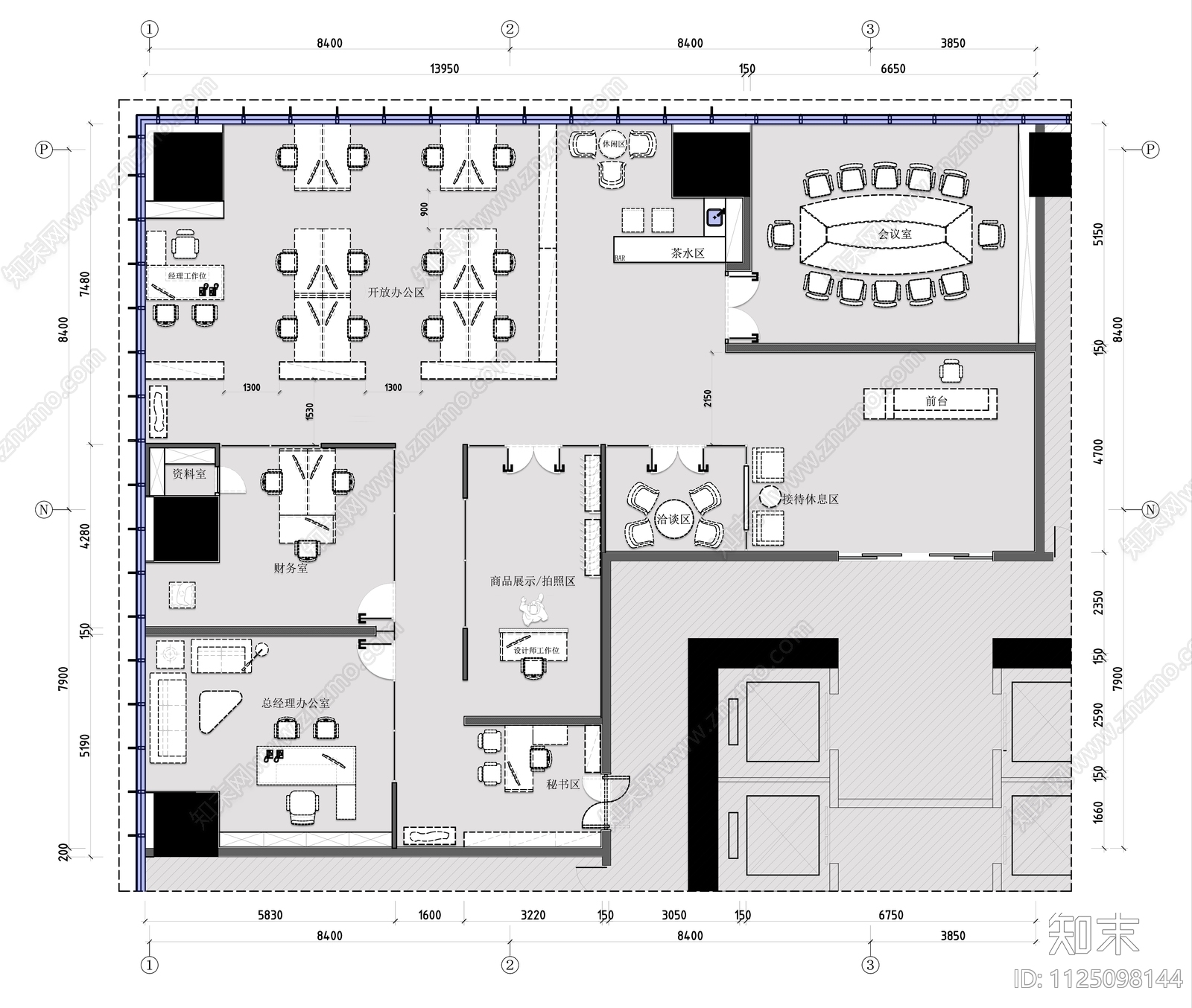 现代办公室平面cad施工图下载【ID:1125098144】