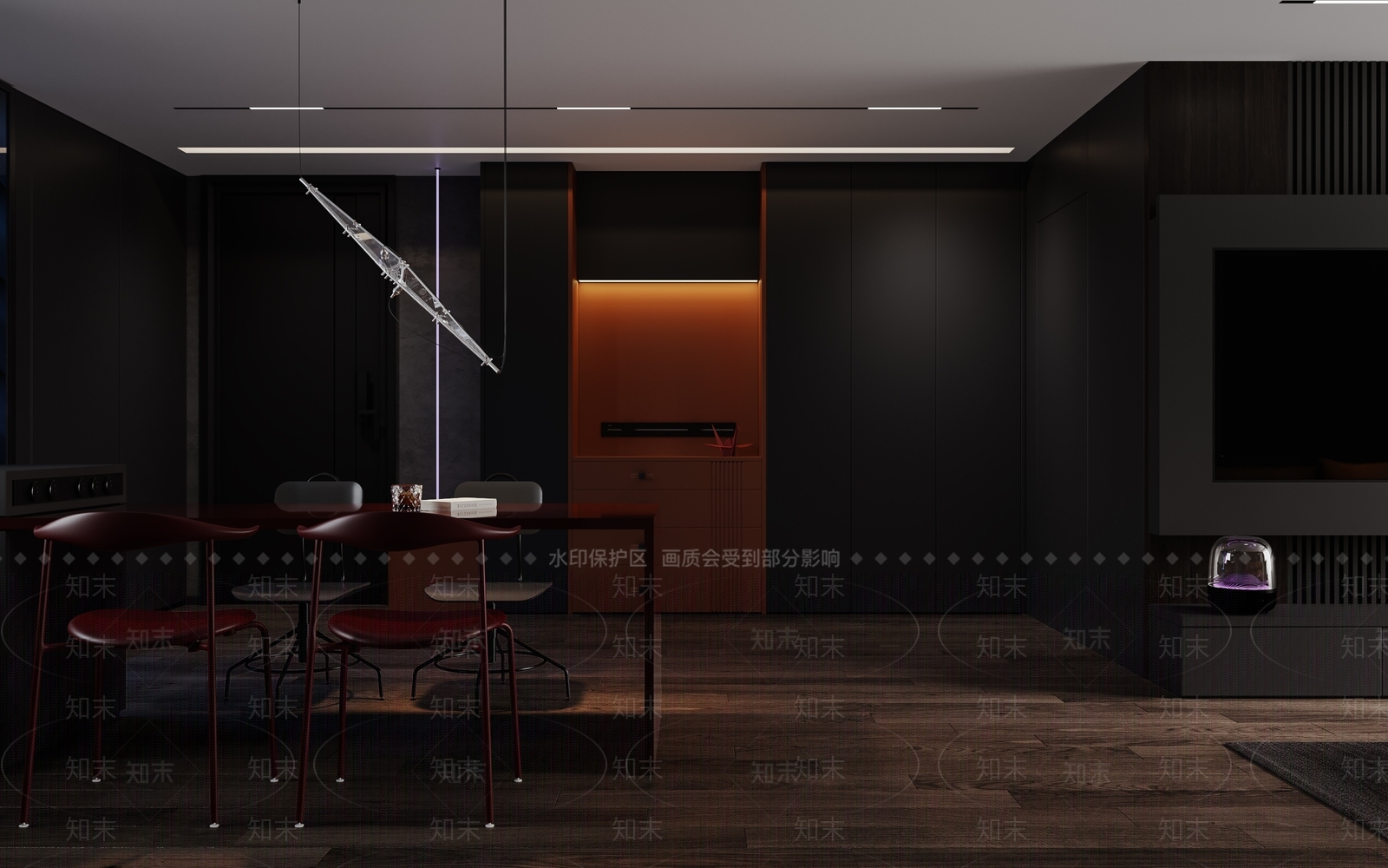 现代暗黑风客餐厅3D模型下载【ID:1125043711】_知末3d模型网