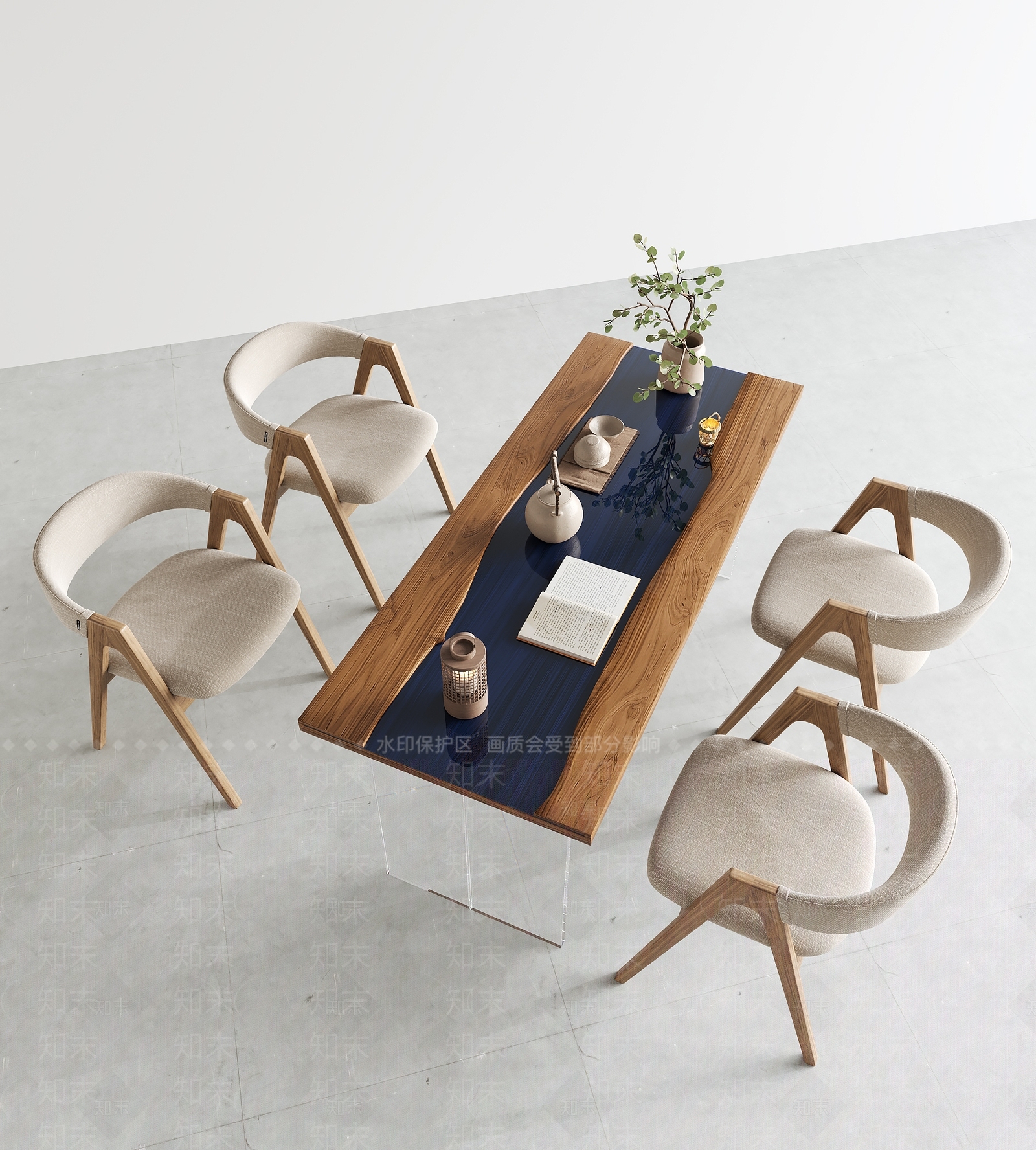 新中式茶桌椅组合3D模型下载【ID:1125046255】