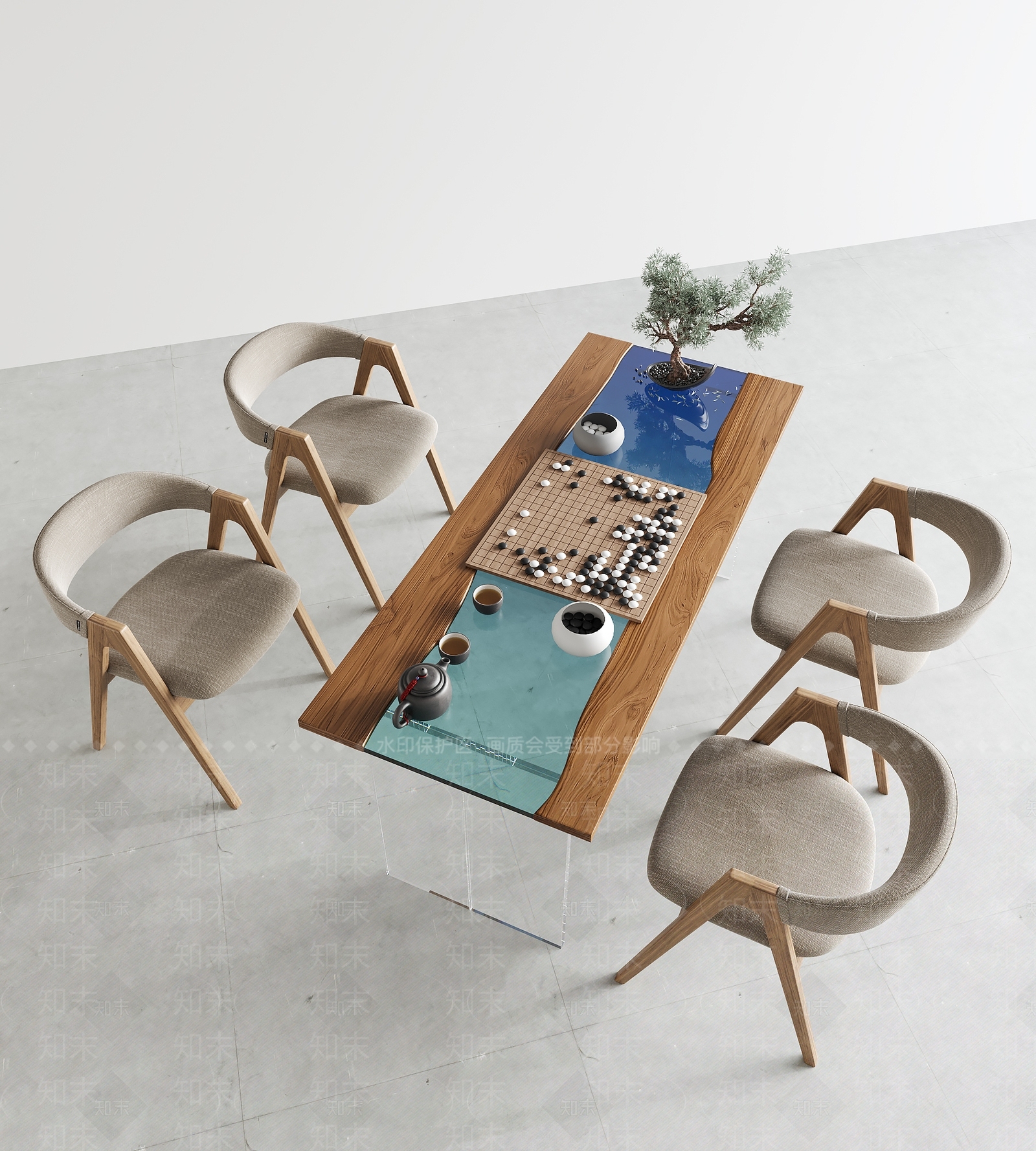 新中式茶桌椅组合3D模型下载【ID:1125046740】
