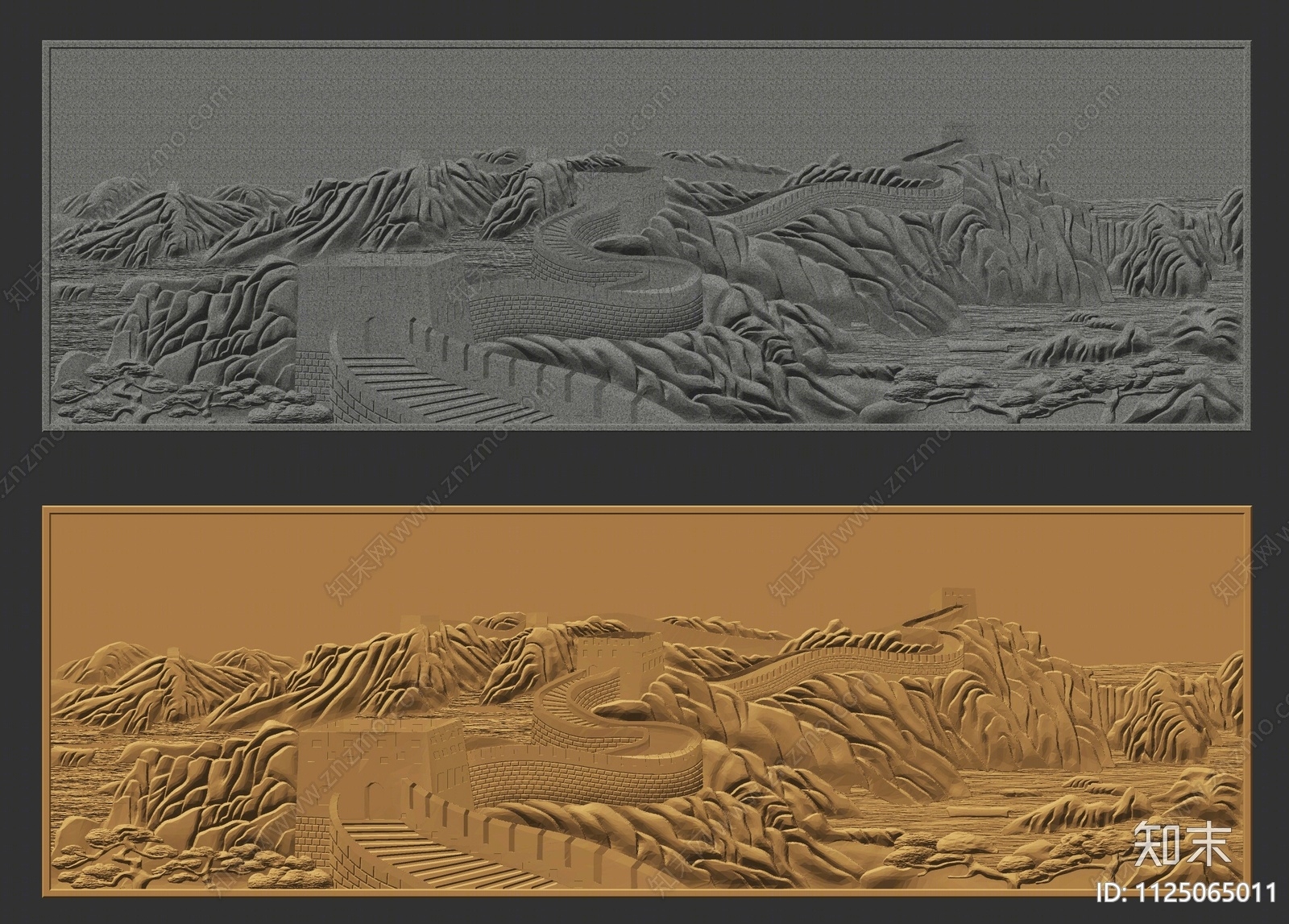中式万里长城景墙浮雕SU模型下载【ID:1125065011】