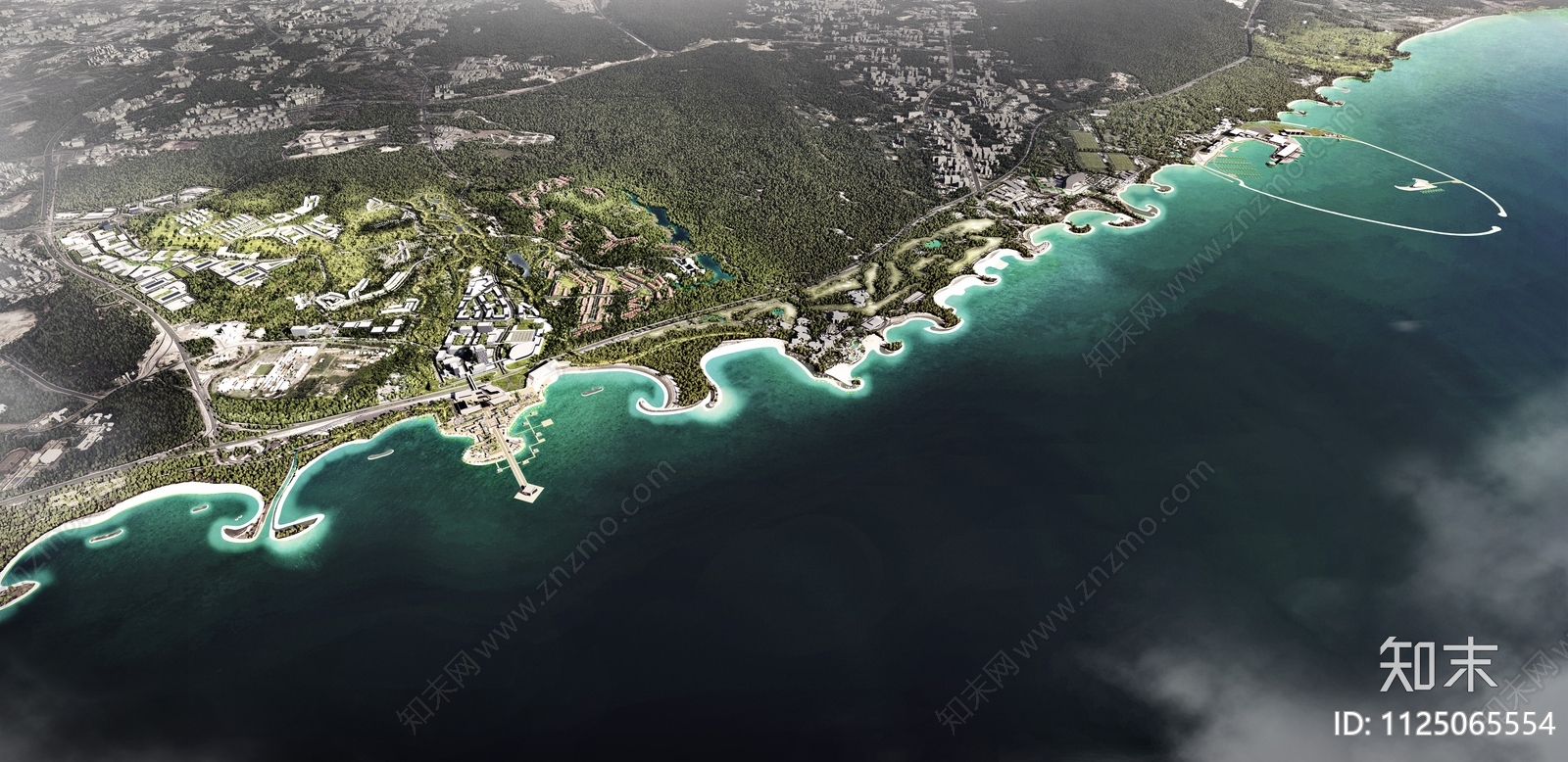 竞赛风滨海建筑景观鸟瞰植物效果图PSD免抠贴图下载【ID:1125065554】_【知末网贴图库】