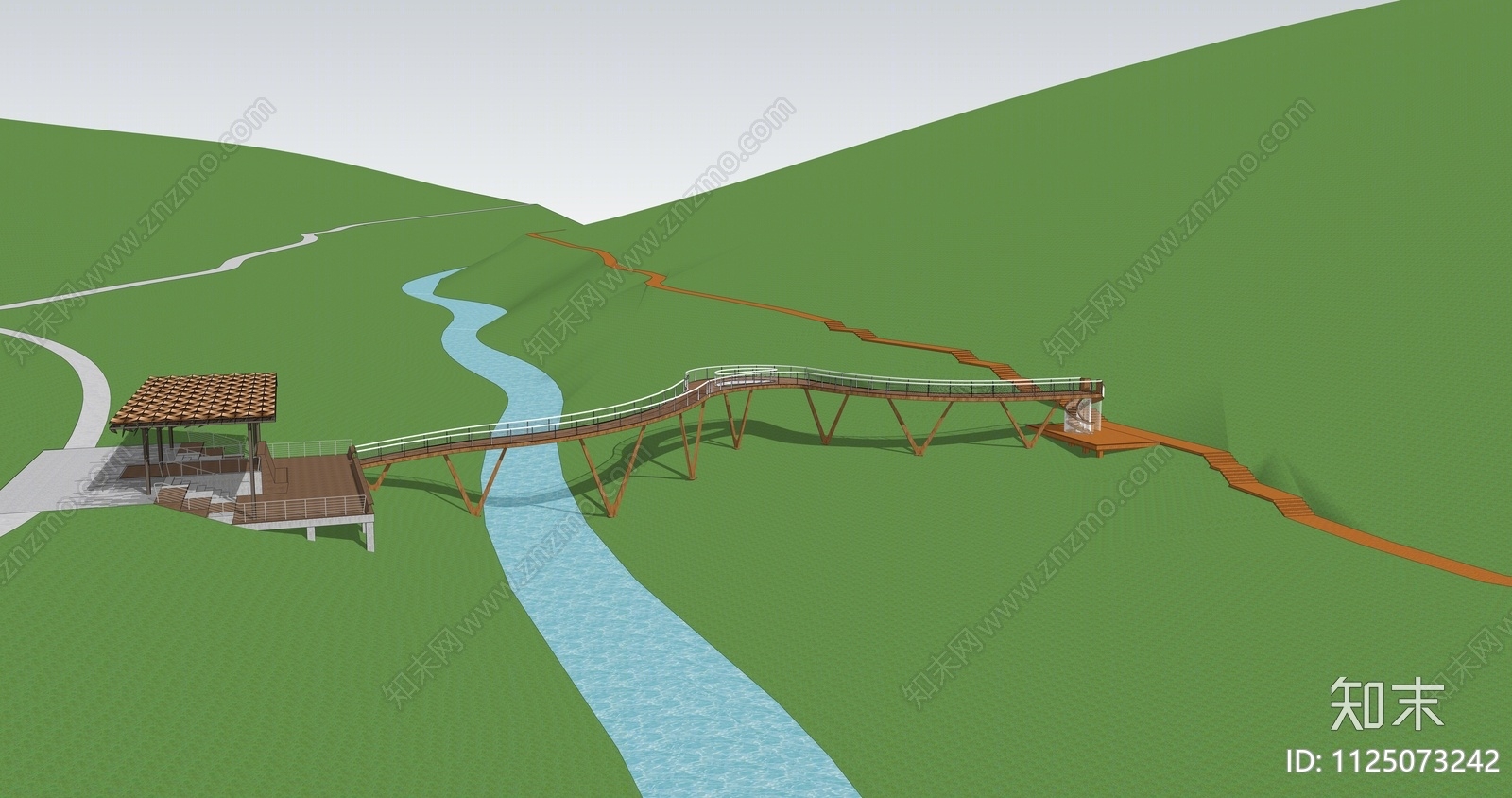 现代生态架空木栈道SU模型下载【ID:1125073242】