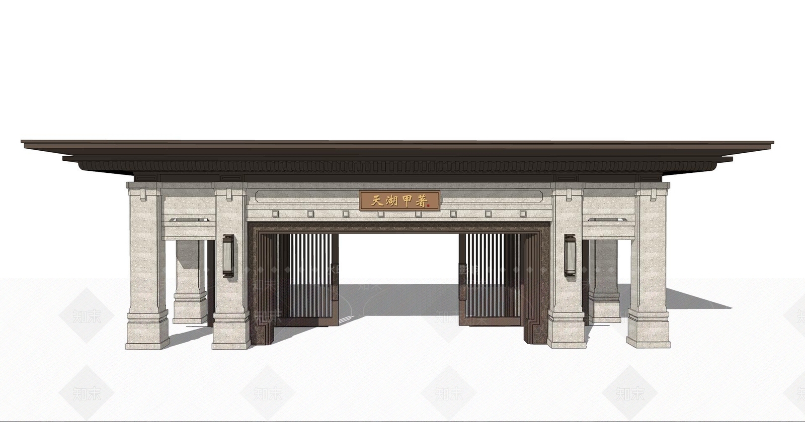 新中式小区入口大门SU模型下载【ID:1125074080】
