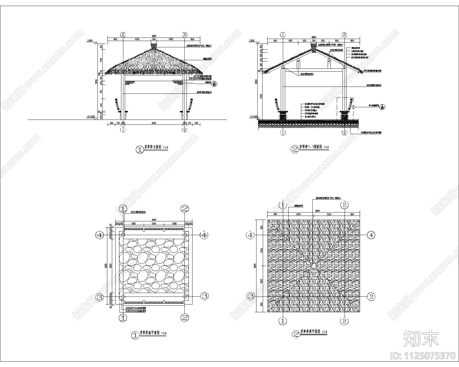 中式亭子设计详图cad施工图下载【ID:1125075370】