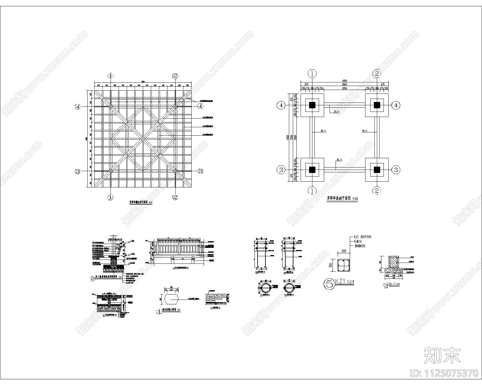 中式亭子设计详图cad施工图下载【ID:1125075370】