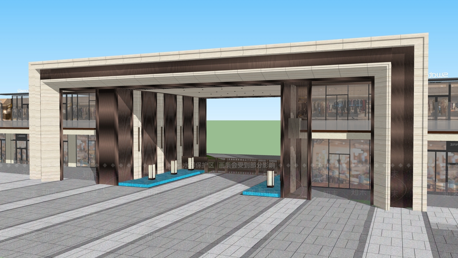 现代小区入口门楼SU模型下载【ID:1125076894】