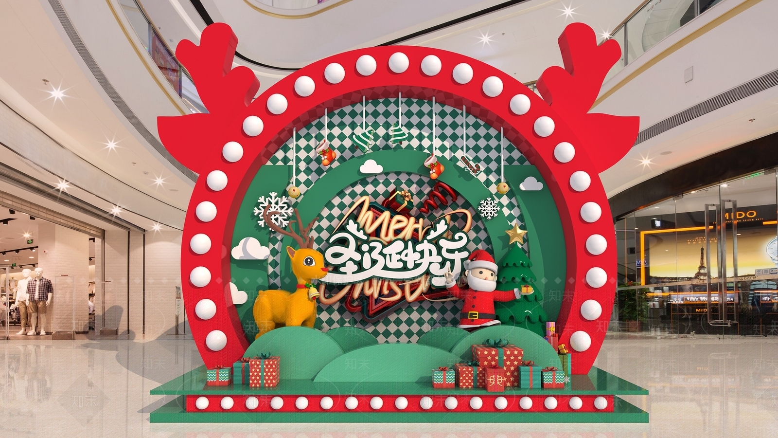 现代圣诞麋鹿圣诞老人美陈3D模型下载【ID:1125077565】