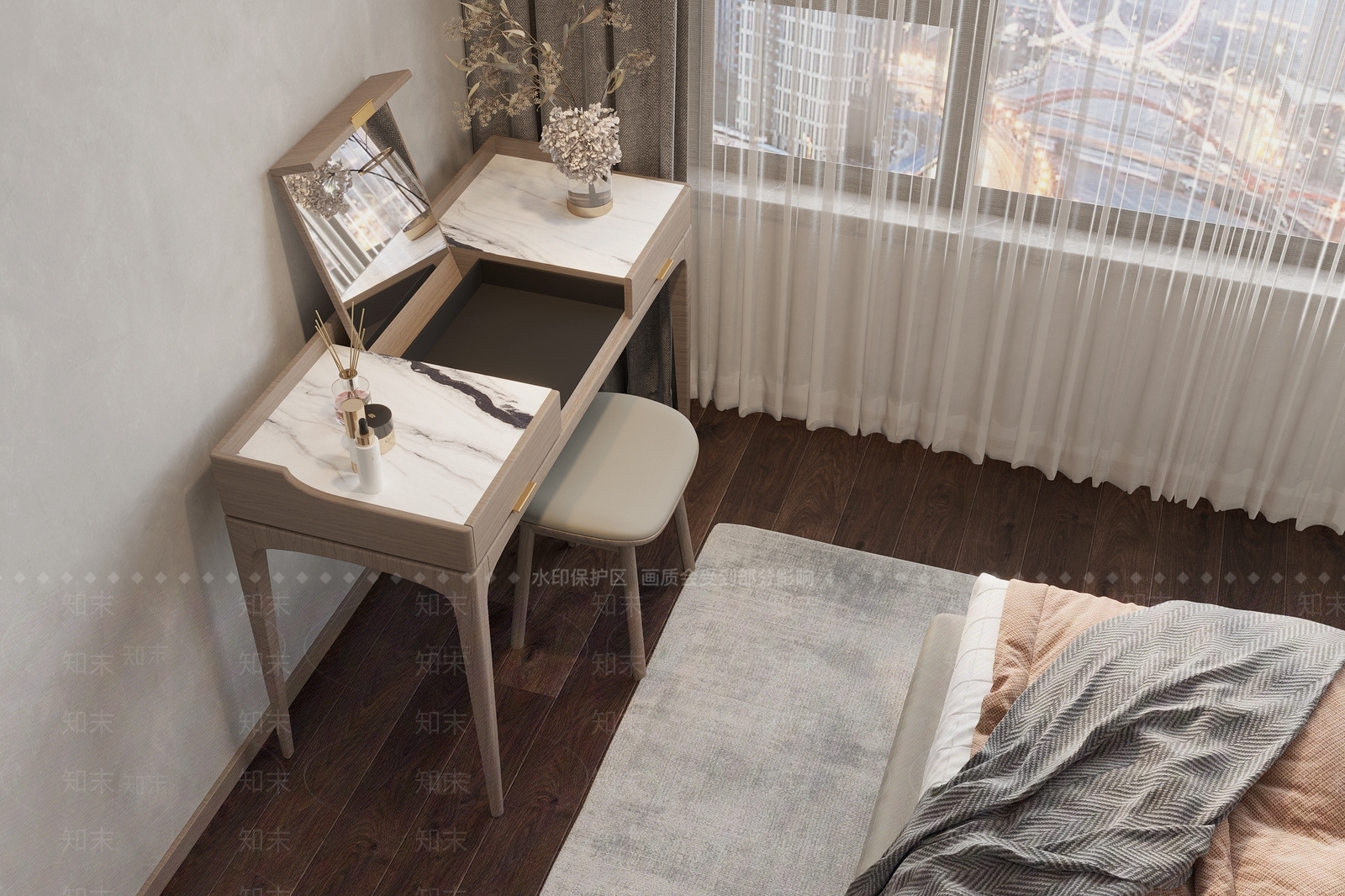 现代妆台妆凳组合3D模型下载【ID:1125077737】