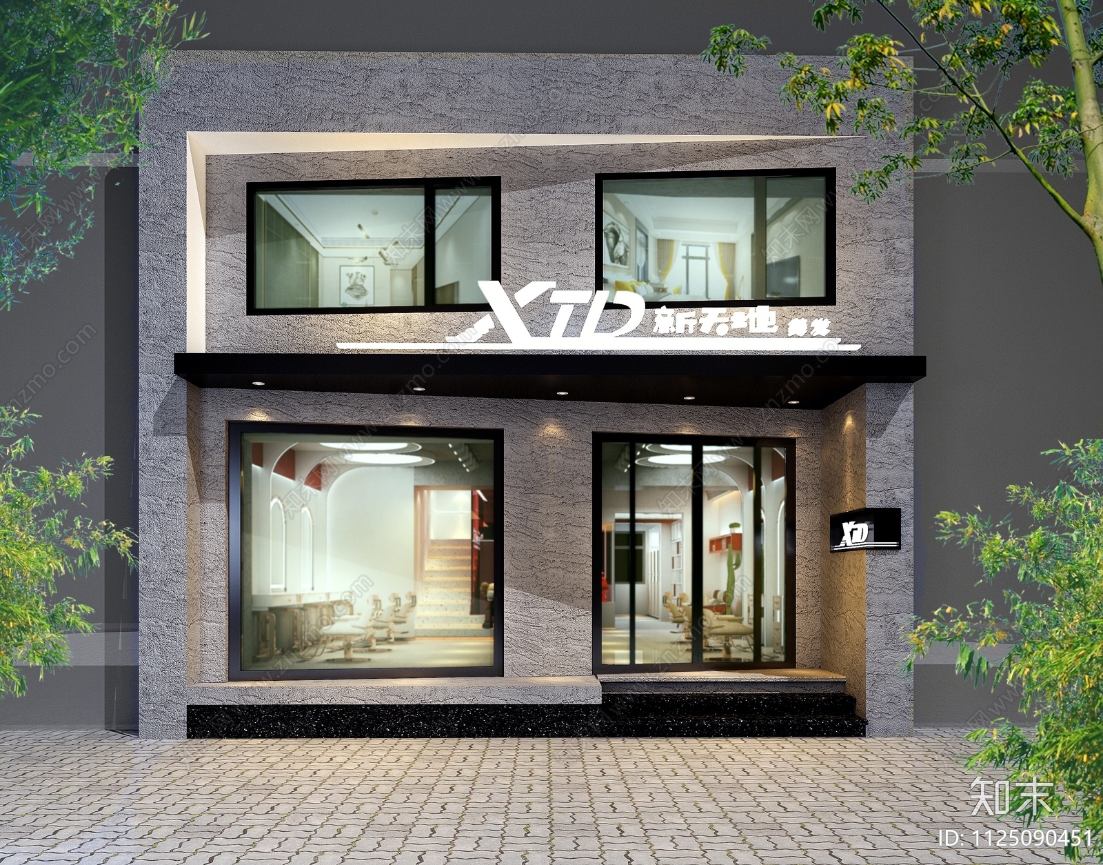 现代美发店门头3D模型下载【ID:1125090451】