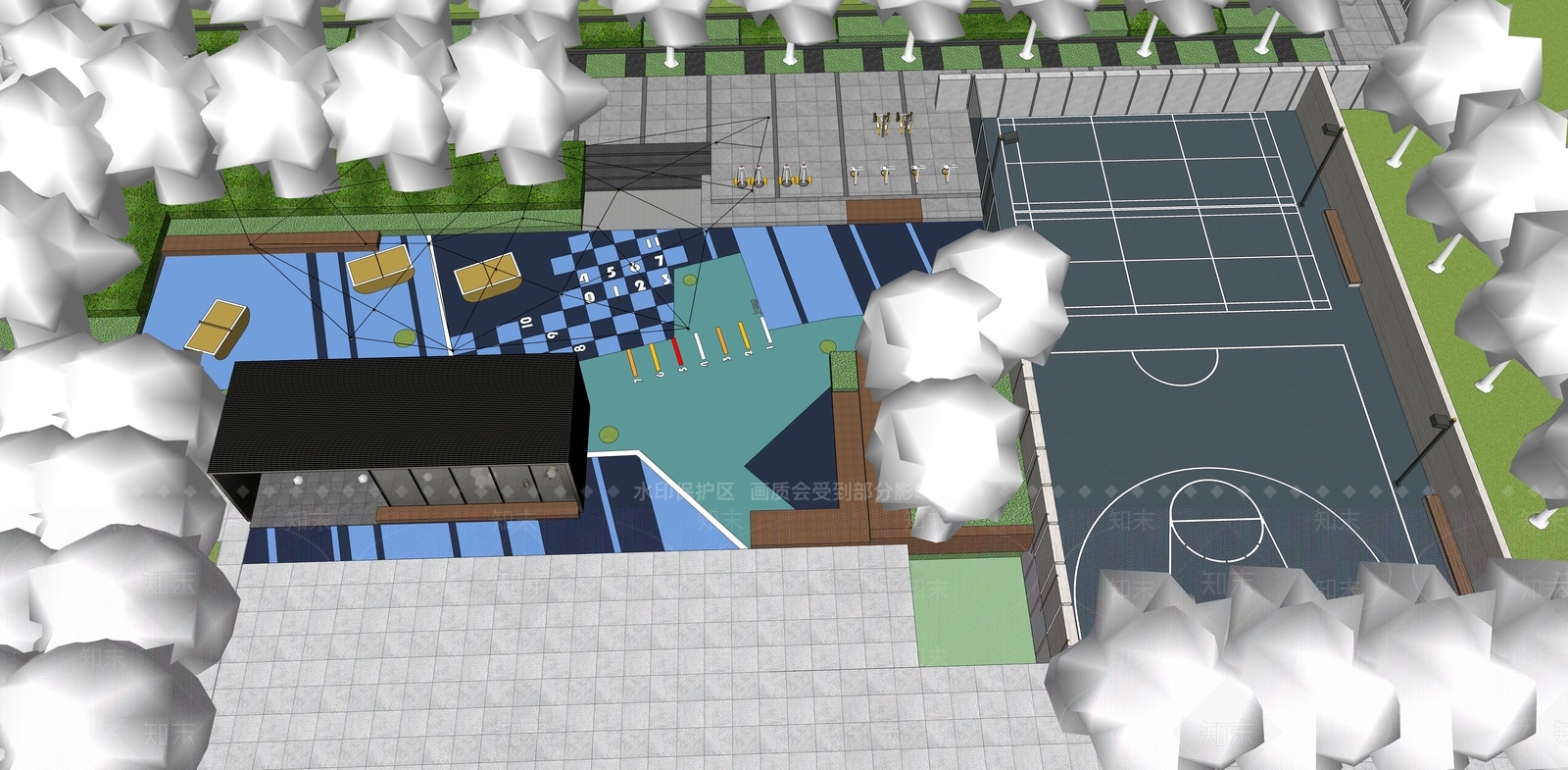 现代公园景观SU模型下载【ID:1125881622】