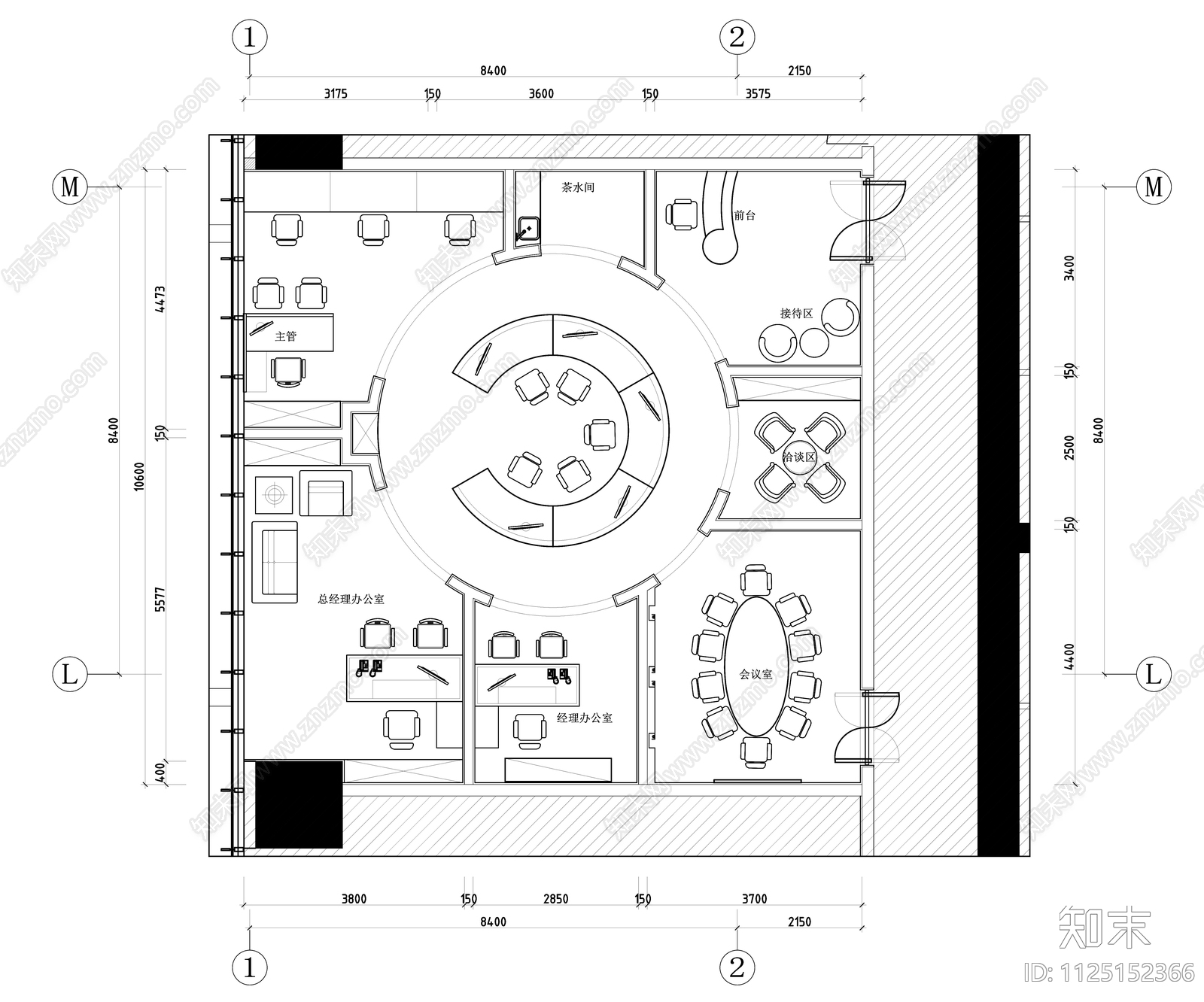 办公室平面布置图cad施工图下载【ID:1125152366】