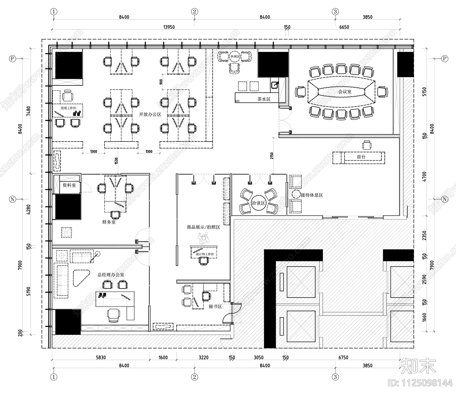 现代办公室平面cad施工图下载【ID:1125098144】