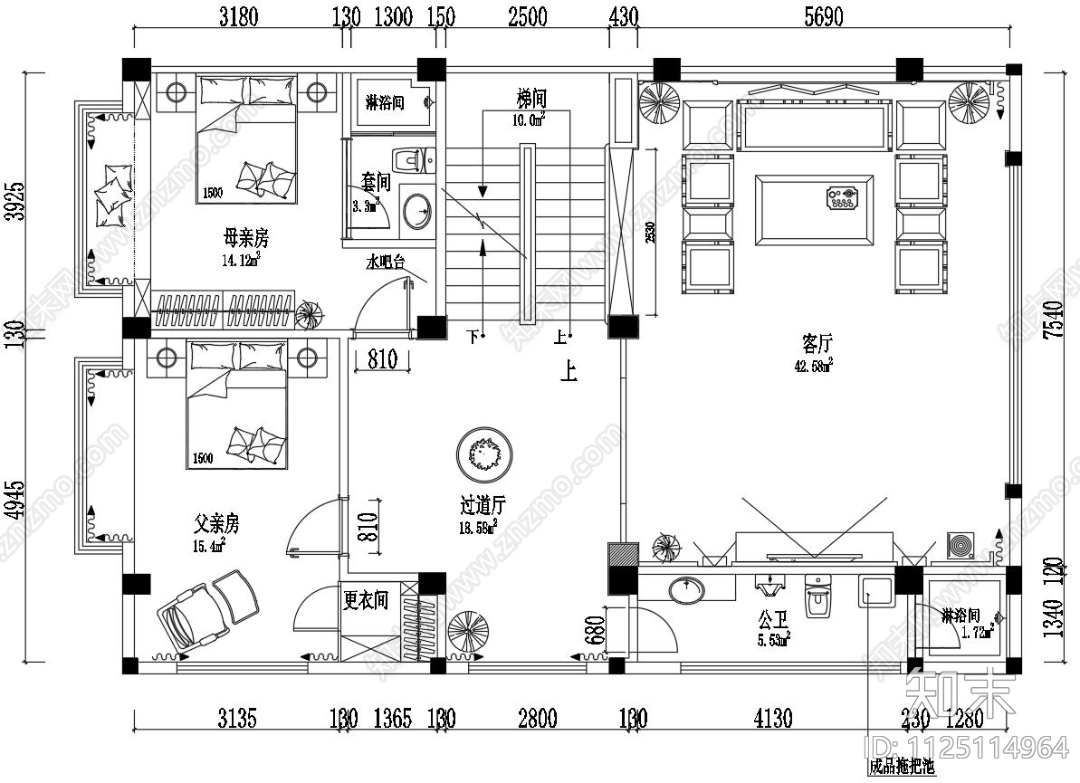 公寓cad施工图下载【ID:1125114964】