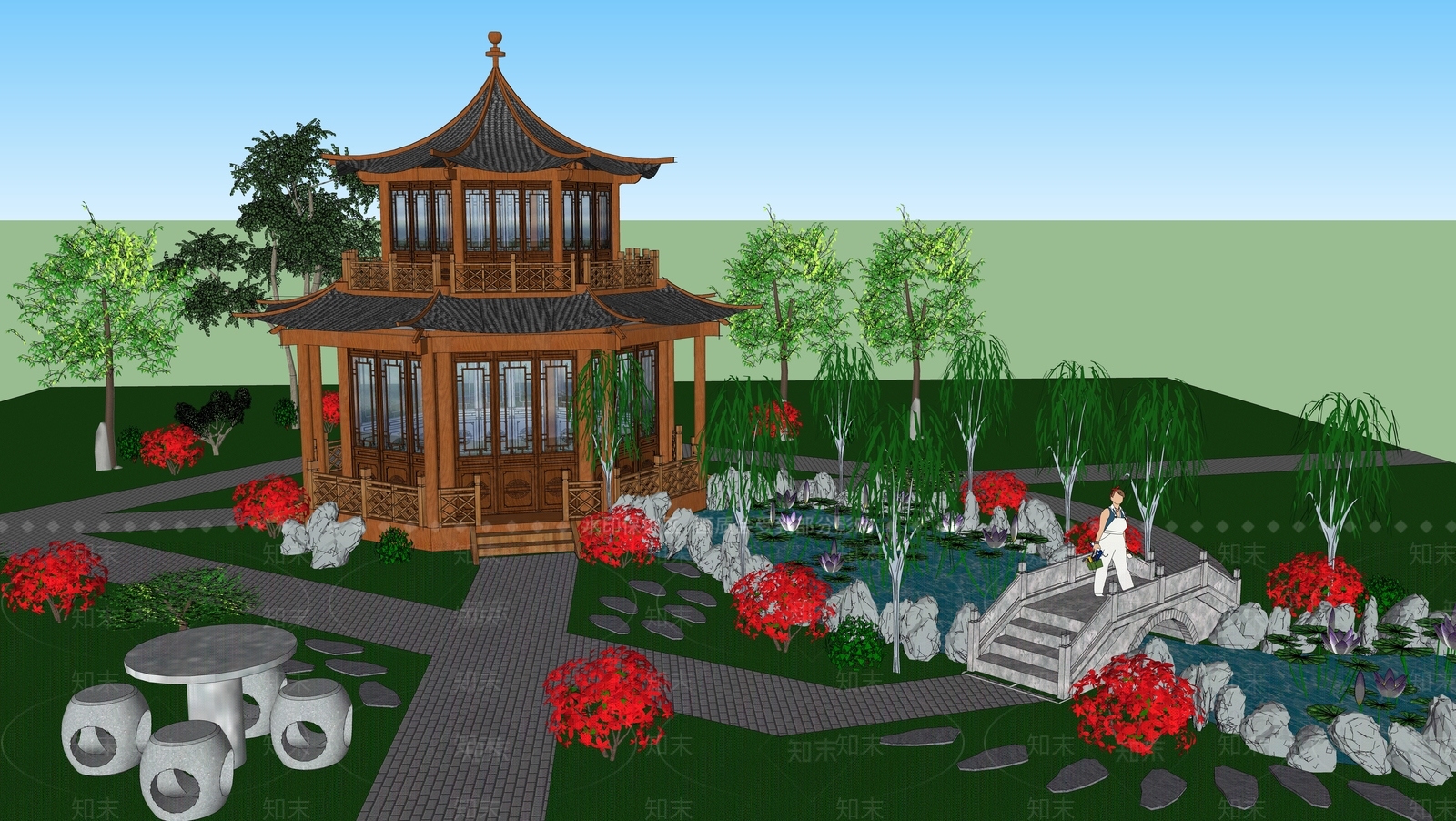 古典六角亭SU模型下载【ID:1125125036】