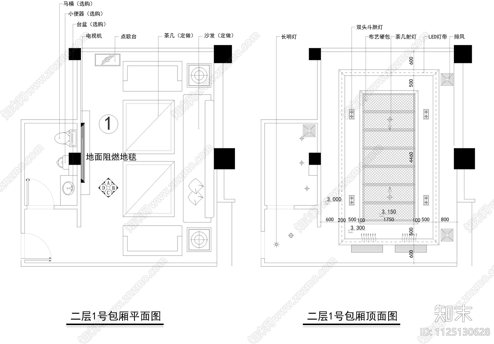 夜总会KTV包房cad施工图下载【ID:1125130628】