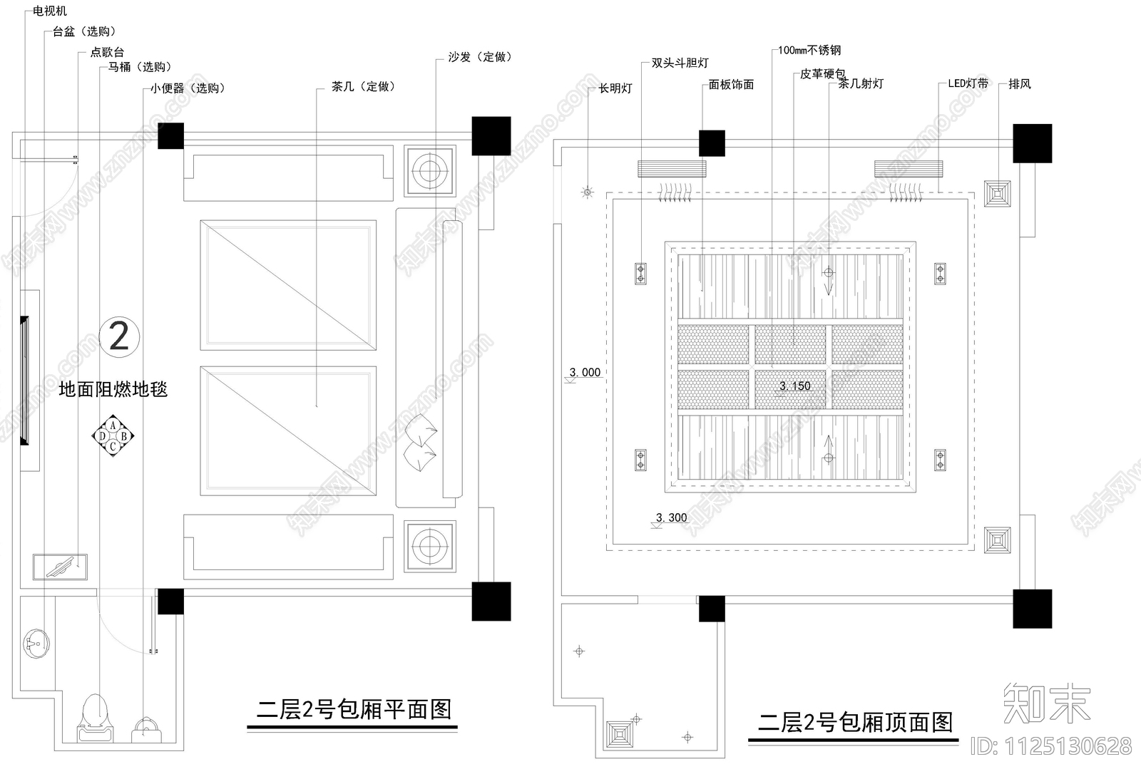 夜总会KTV包房cad施工图下载【ID:1125130628】