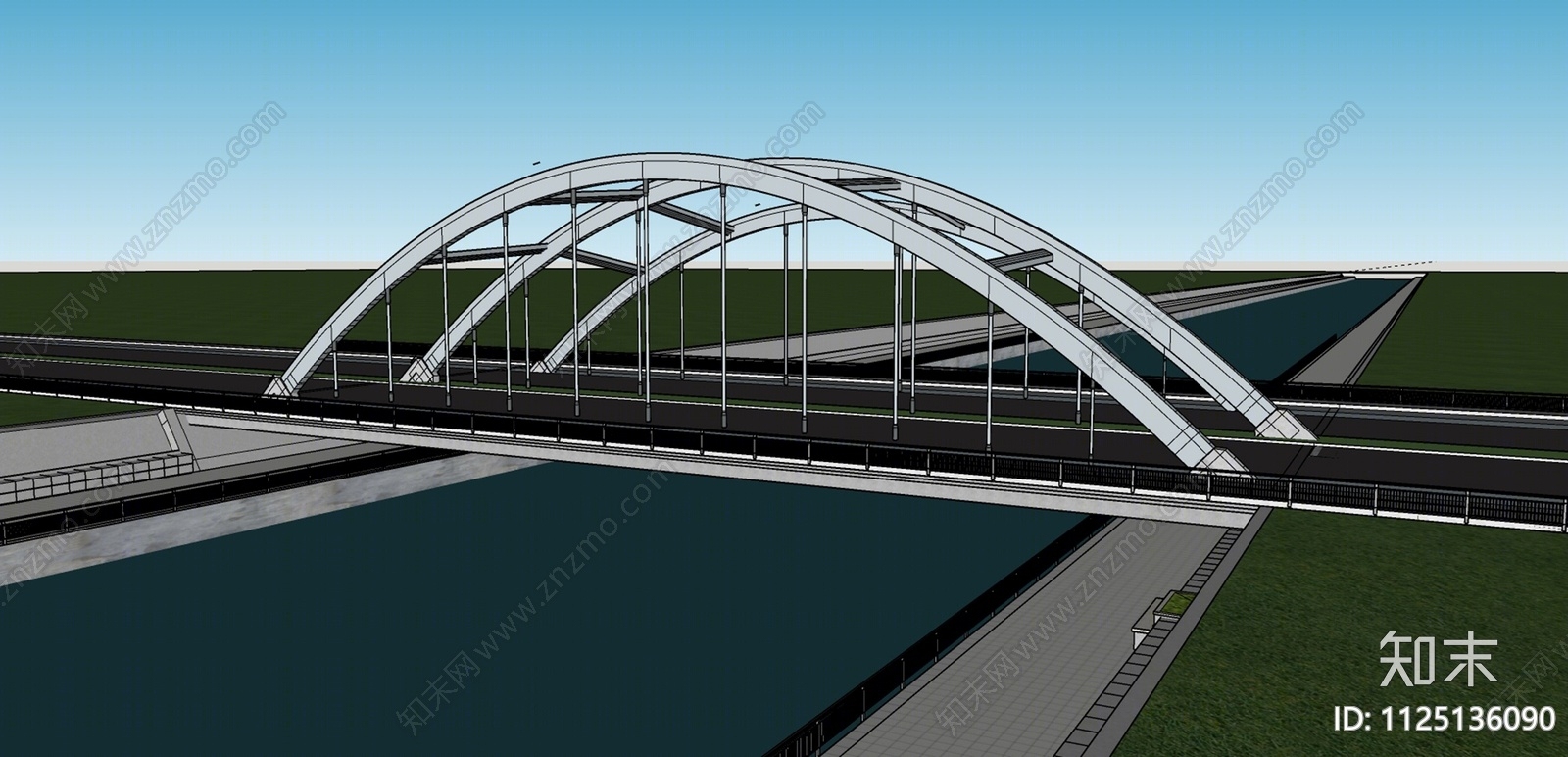 现代跨河大桥SU模型下载【ID:1125136090】