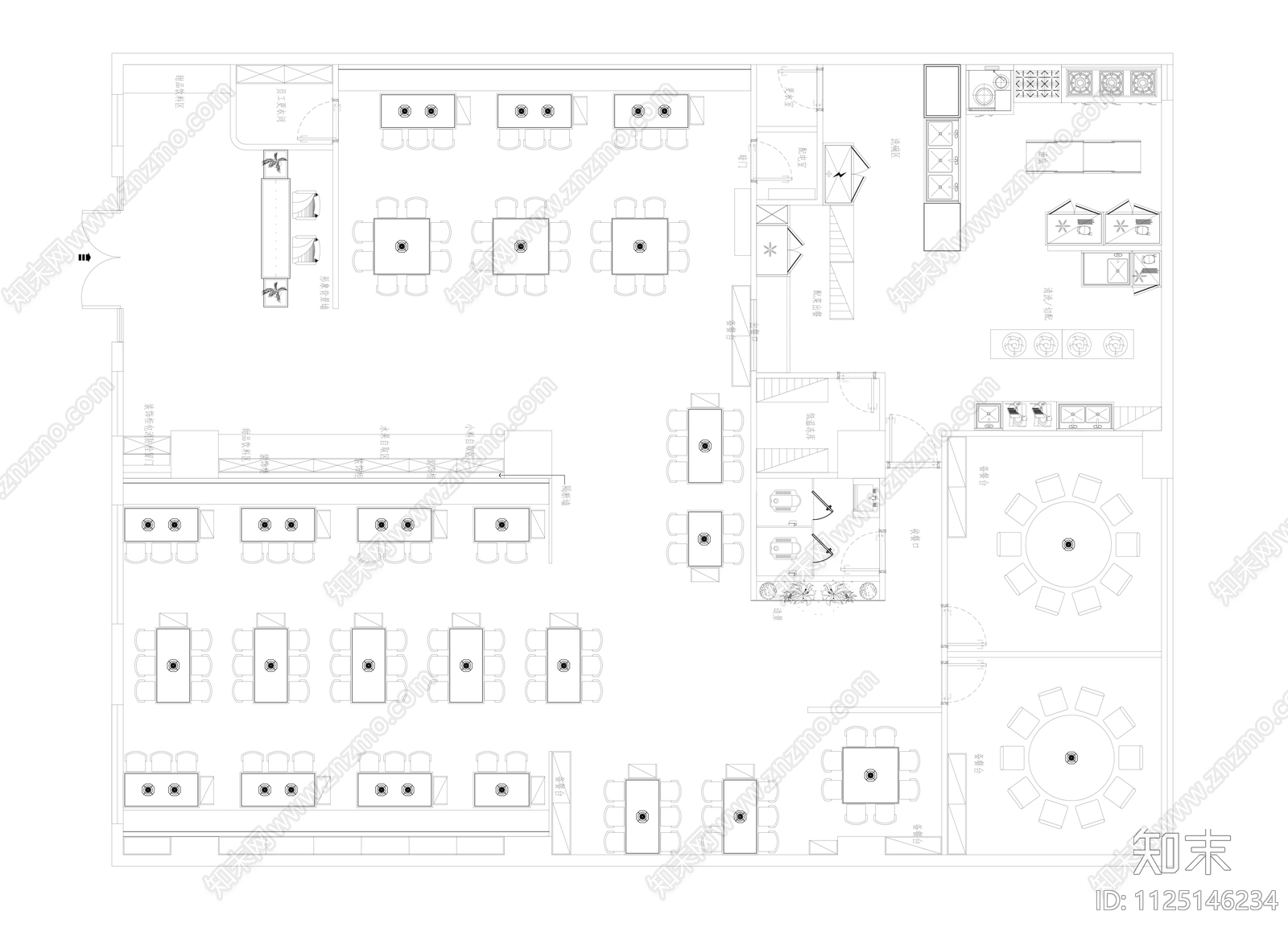 新中式370m²火锅店平面图cad施工图下载【ID:1125146234】