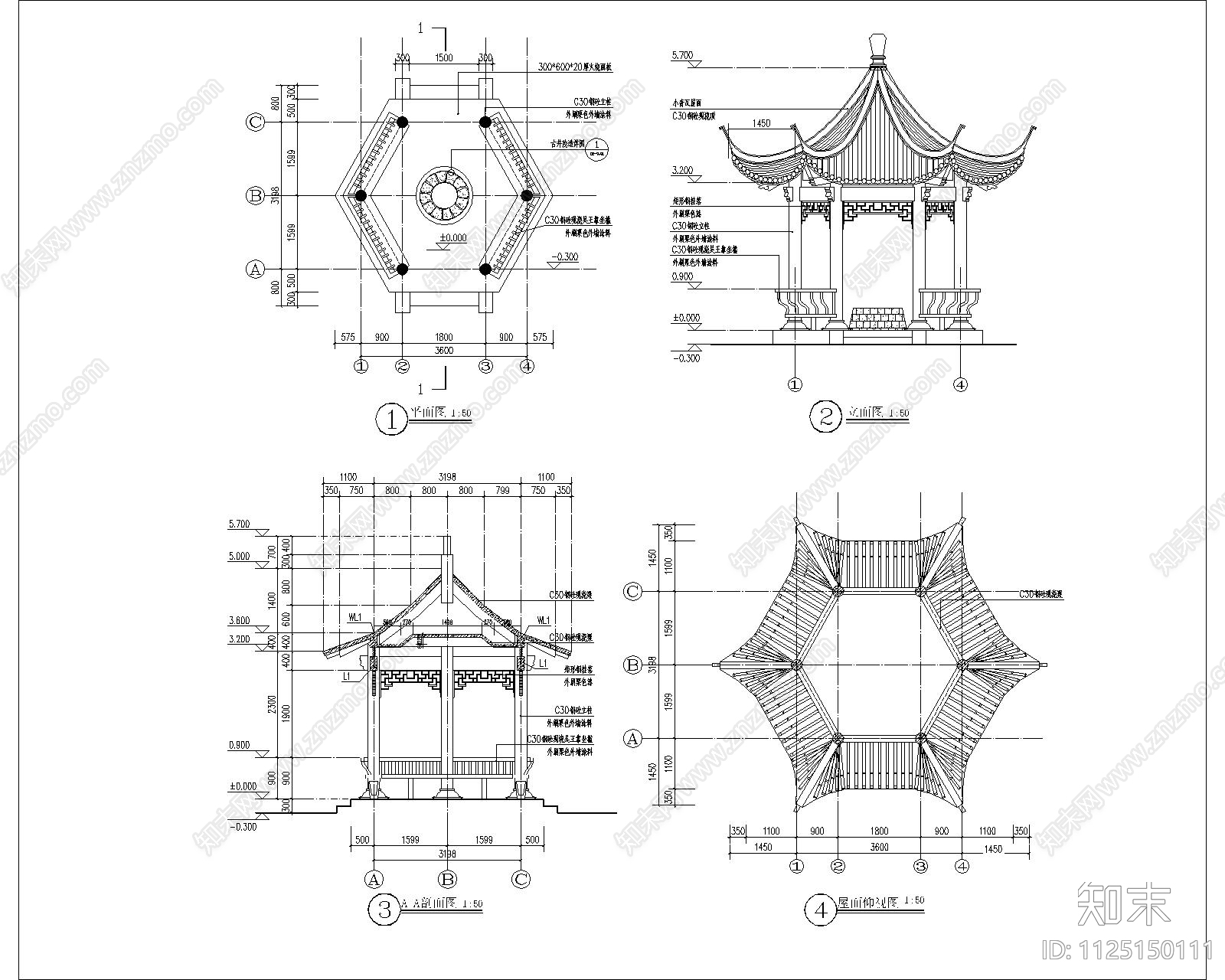 弄月亭设计详图cad施工图下载【ID:1125150111】