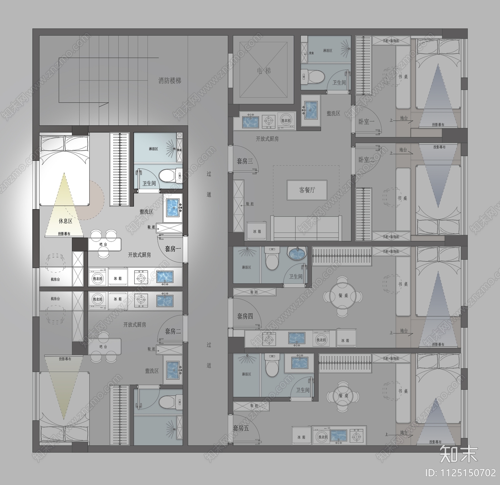 144m²5套小公寓平面方案施工图下载【ID:1125150702】