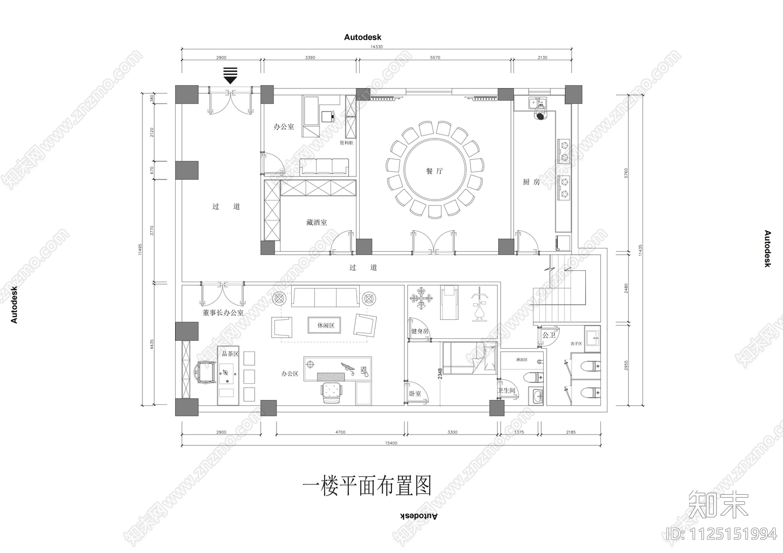 154m²家装改办公施工图下载【ID:1125151994】