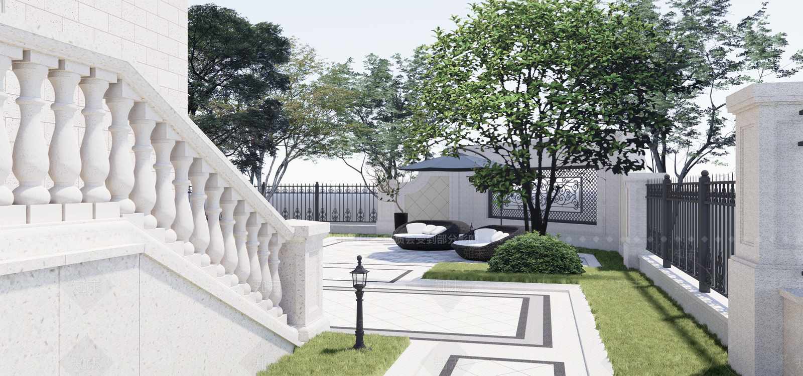 欧式庭院景观SU模型下载【ID:1125153269】