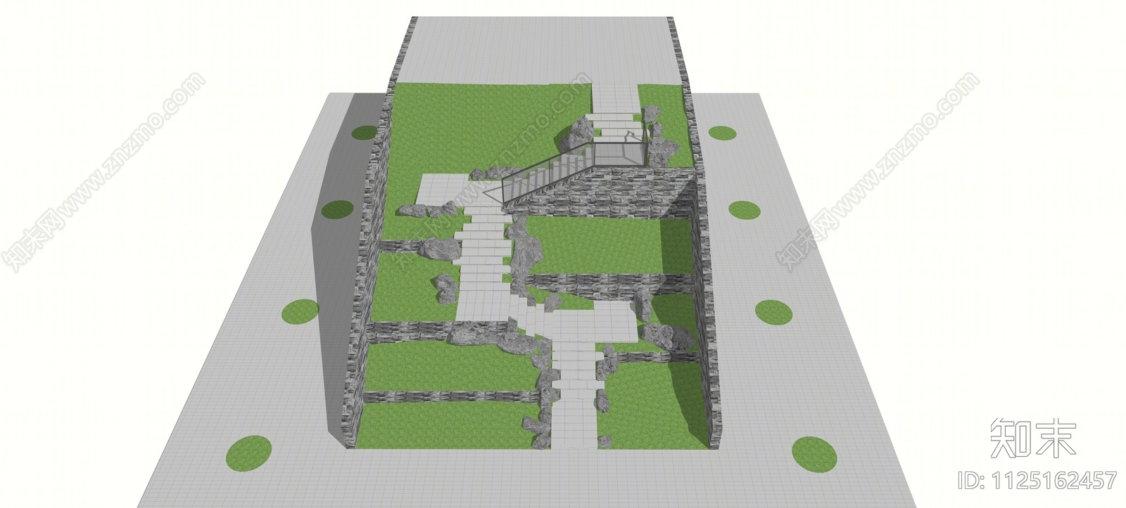 现代台阶景观SU模型下载【ID:1125162457】