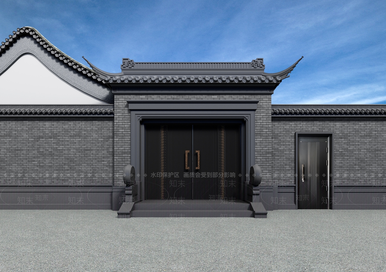新中式入口大门3D模型下载【ID:1125163572】