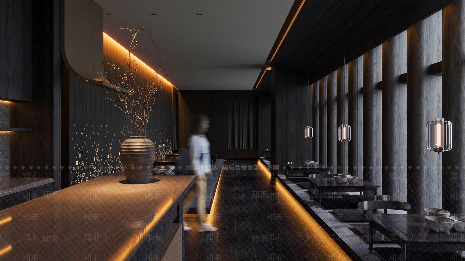 现代暗黑系日料店3D模型下载【ID:1125189245】