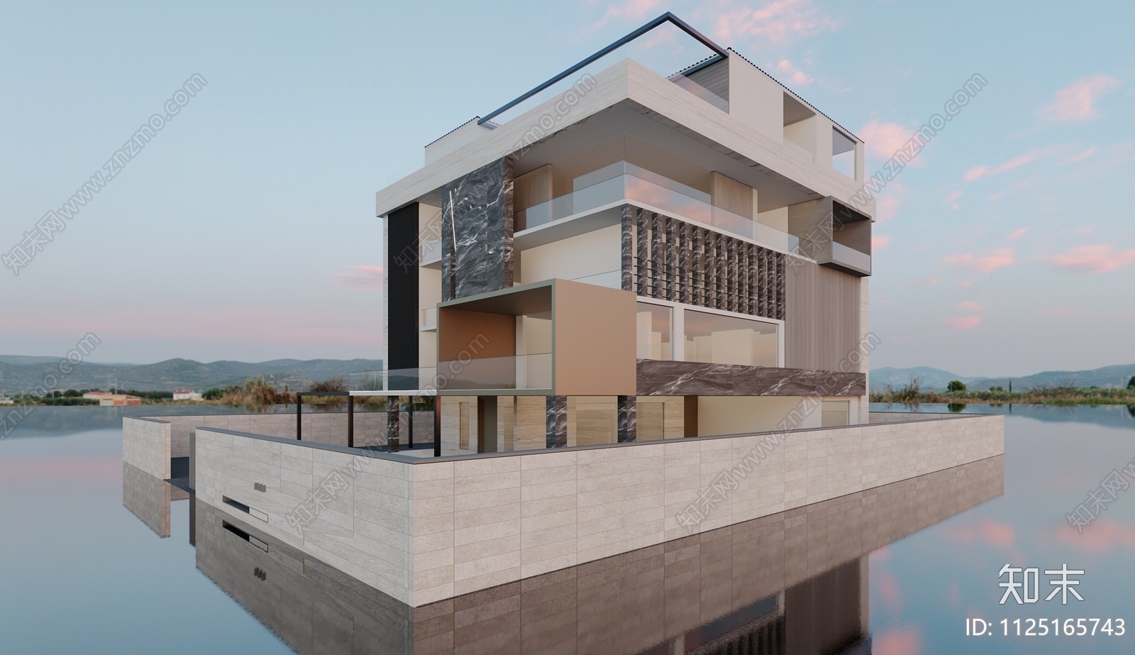 现代别墅外观3D模型下载【ID:1125165743】