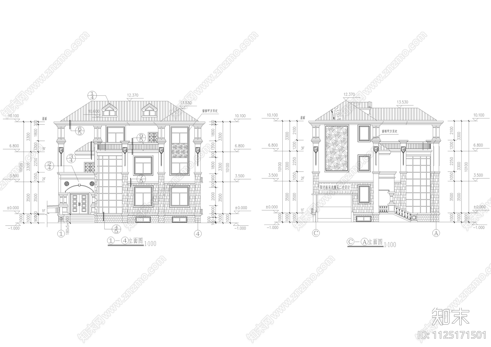 农村自建650平方三层欧式别墅建筑图cad施工图下载【ID:1125171501】